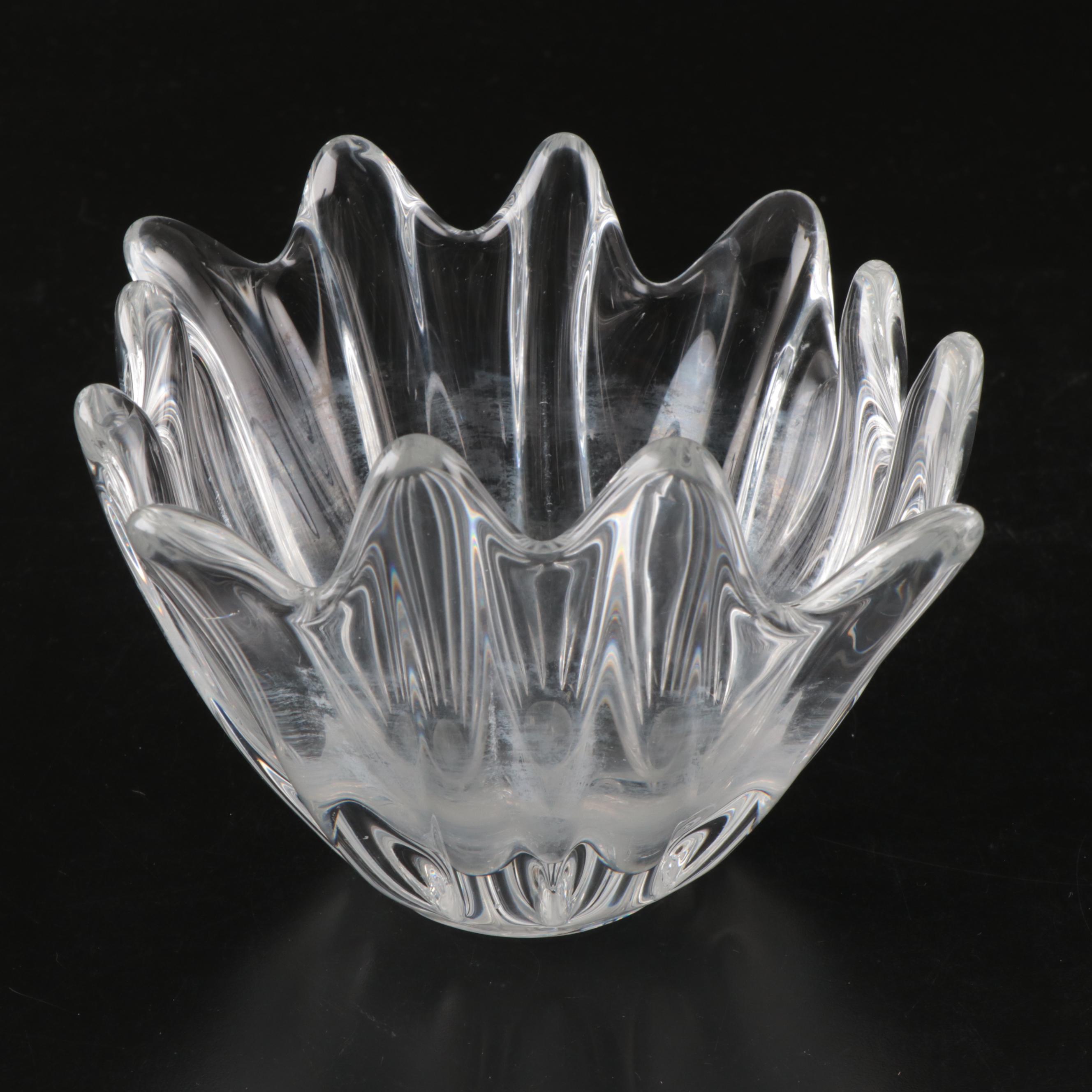 Signed Daum Crystal Freeform Bowl with Vase, Goblets, and More Glassware