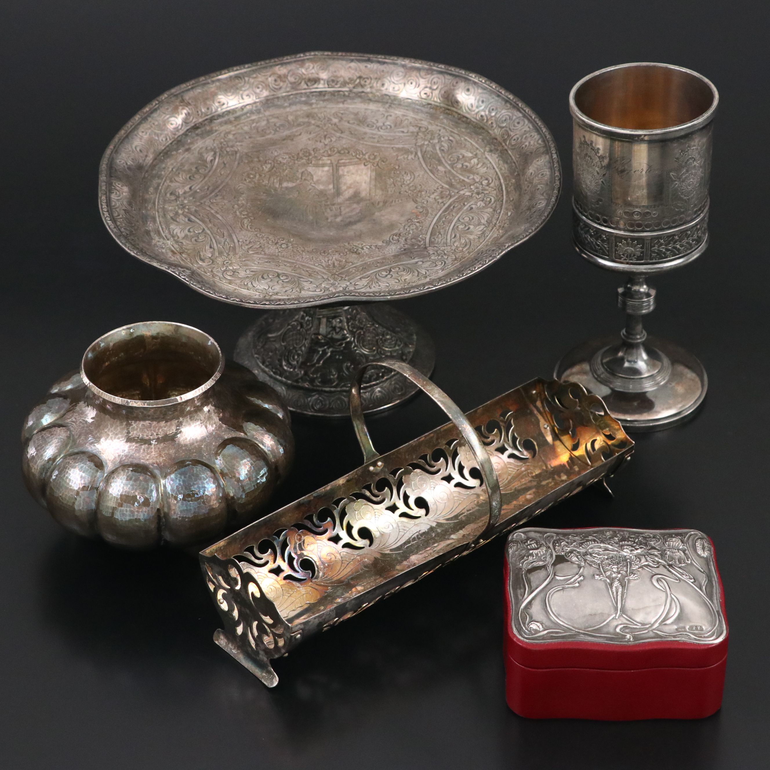 Keyford Frames Sterling Silver Leather Bound Box, Other Silver Plate Tableware