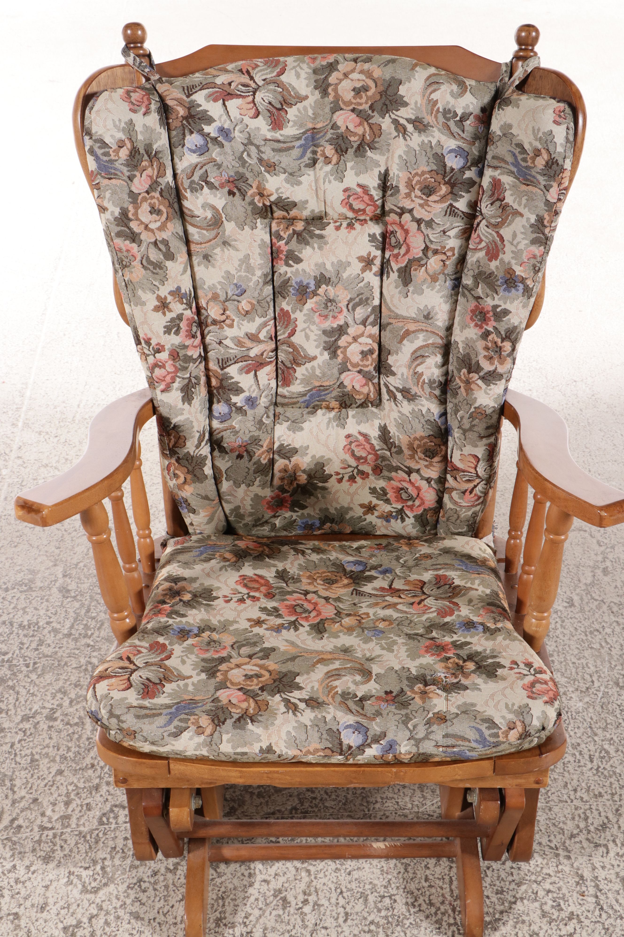 Colonial Style Maple Finish Glider Chair with Removable Cushions