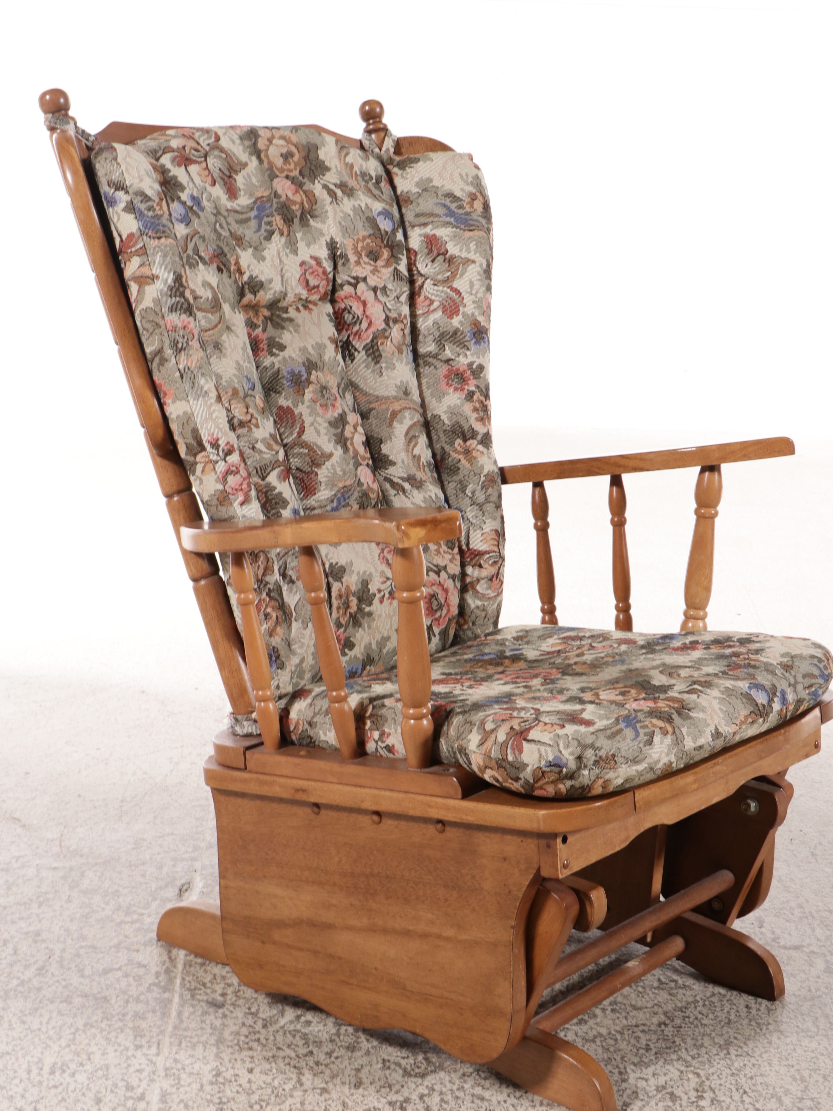 Colonial Style Maple Finish Glider Chair with Removable Cushions