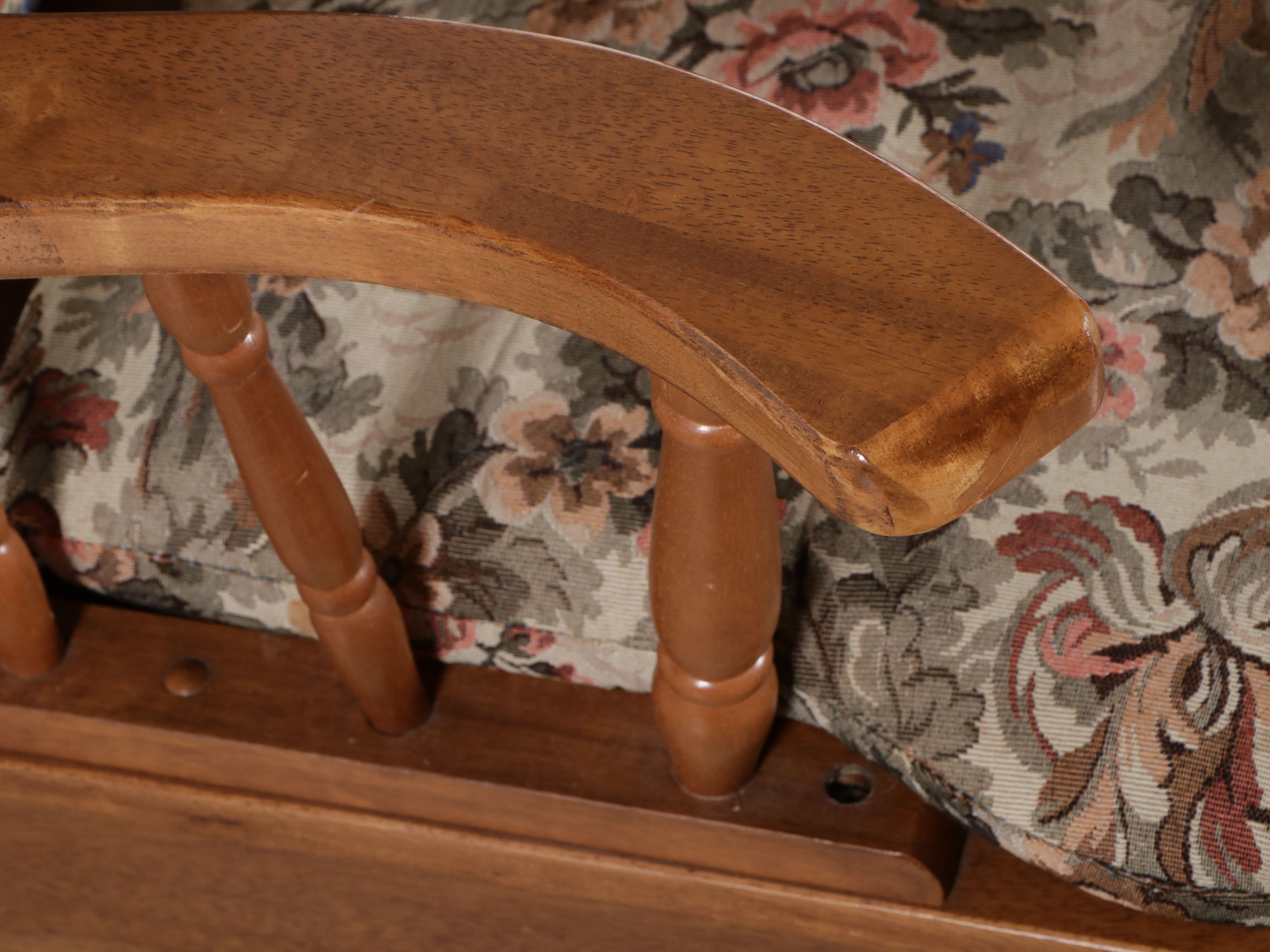 Colonial Style Maple Finish Glider Chair with Removable Cushions