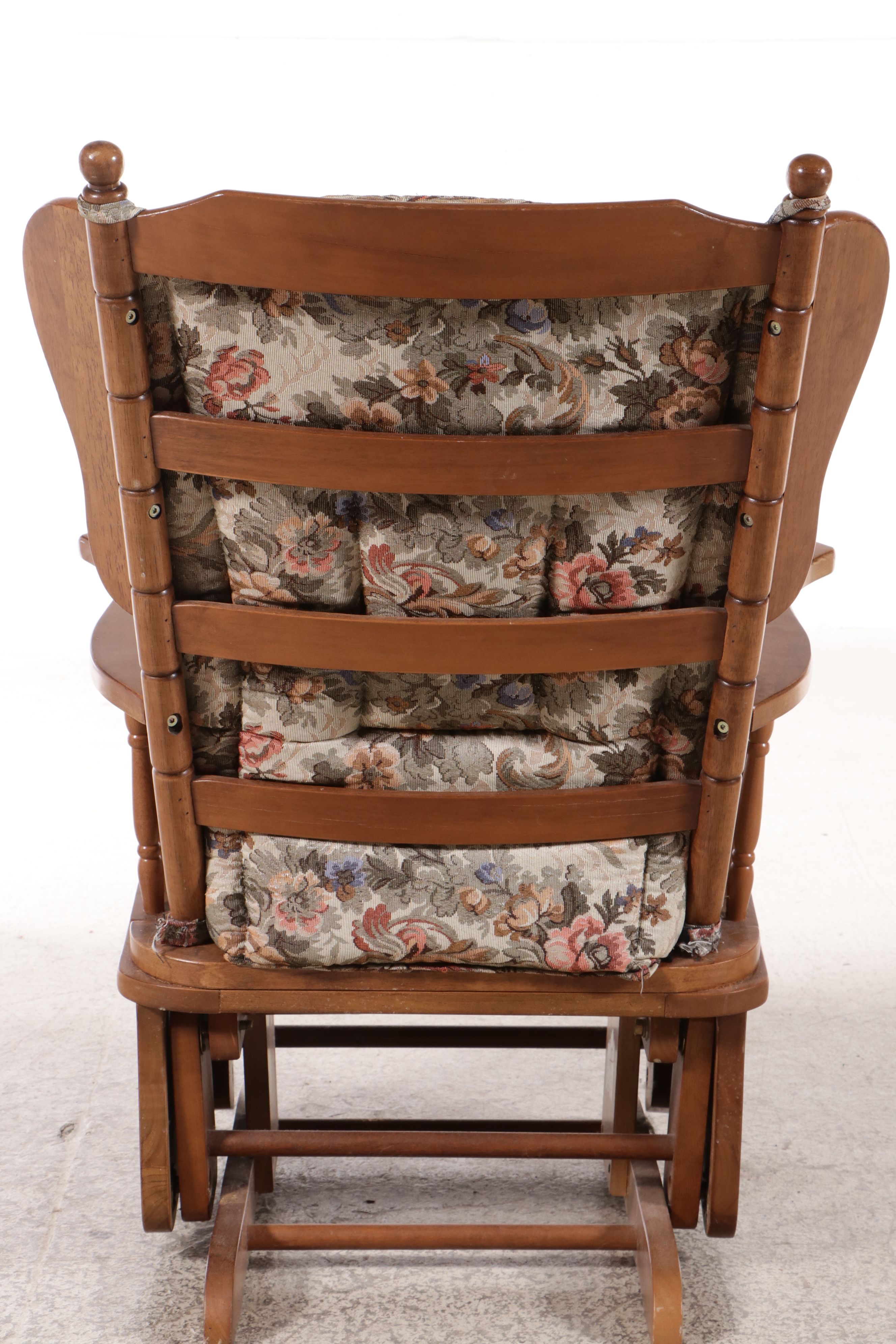 Colonial Style Maple Finish Glider Chair with Removable Cushions