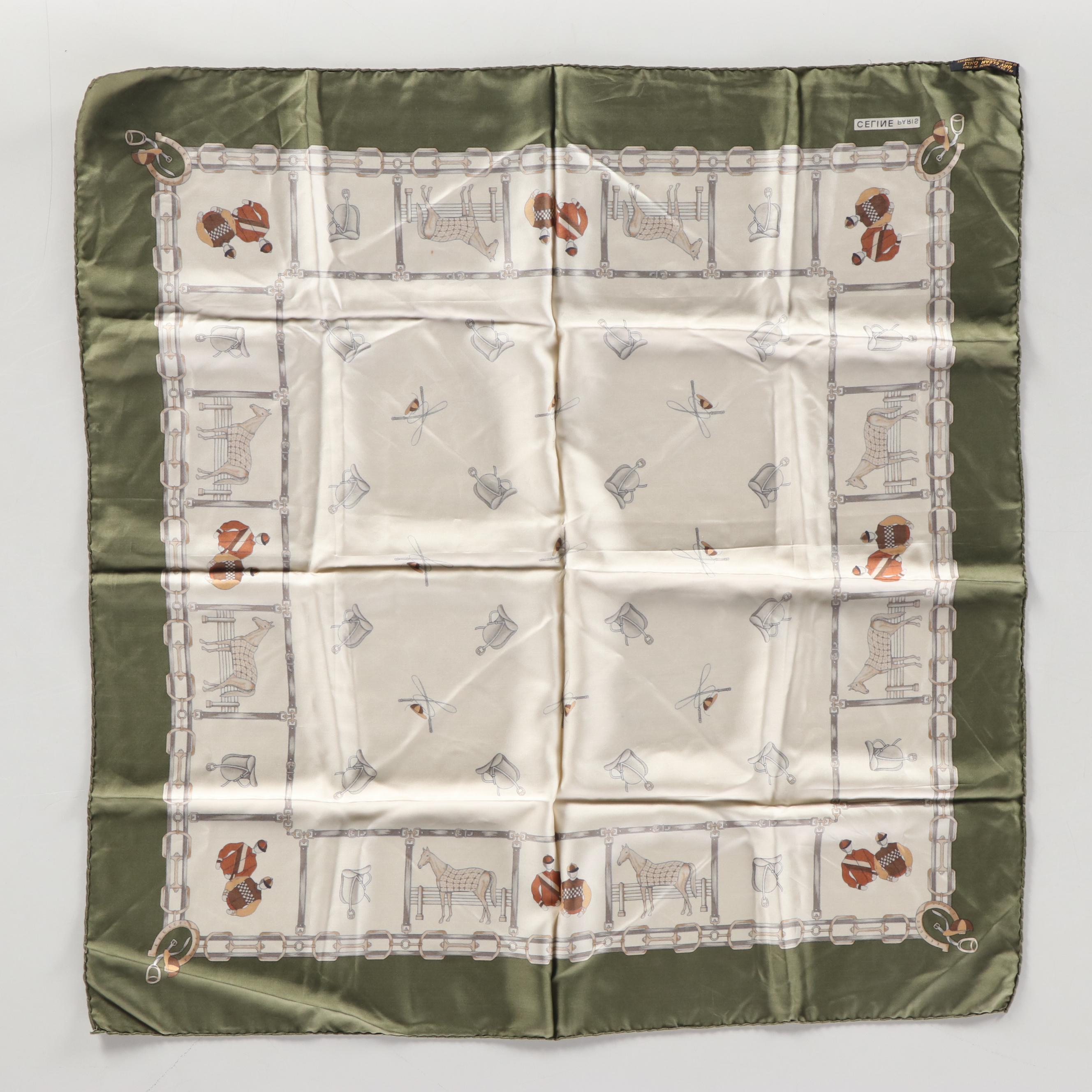 Celine Thoroughbred Racing Scarf 90 in Silk Twill