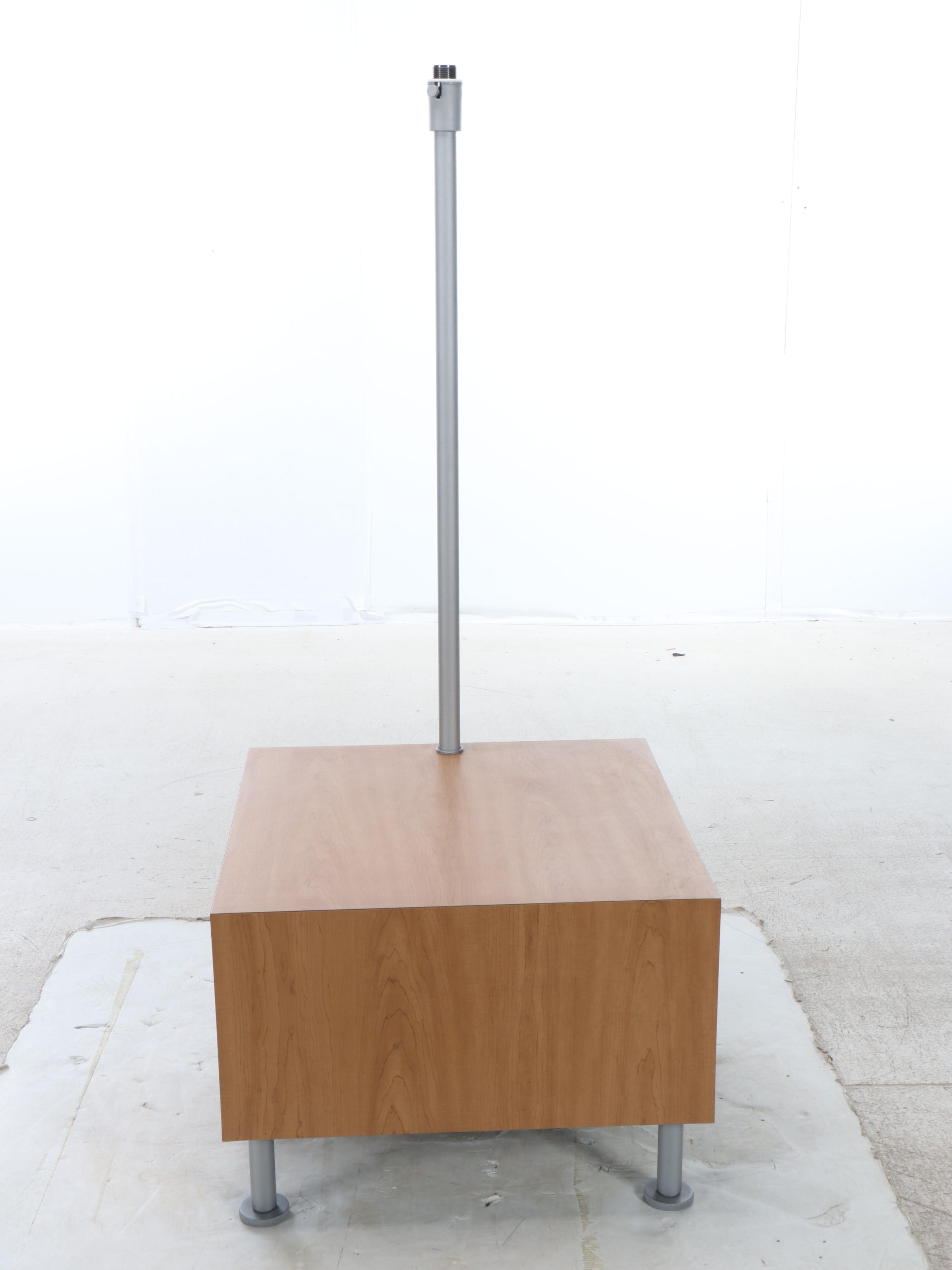 Mid Century Modern Style Wood Side Table with Attached Lamp