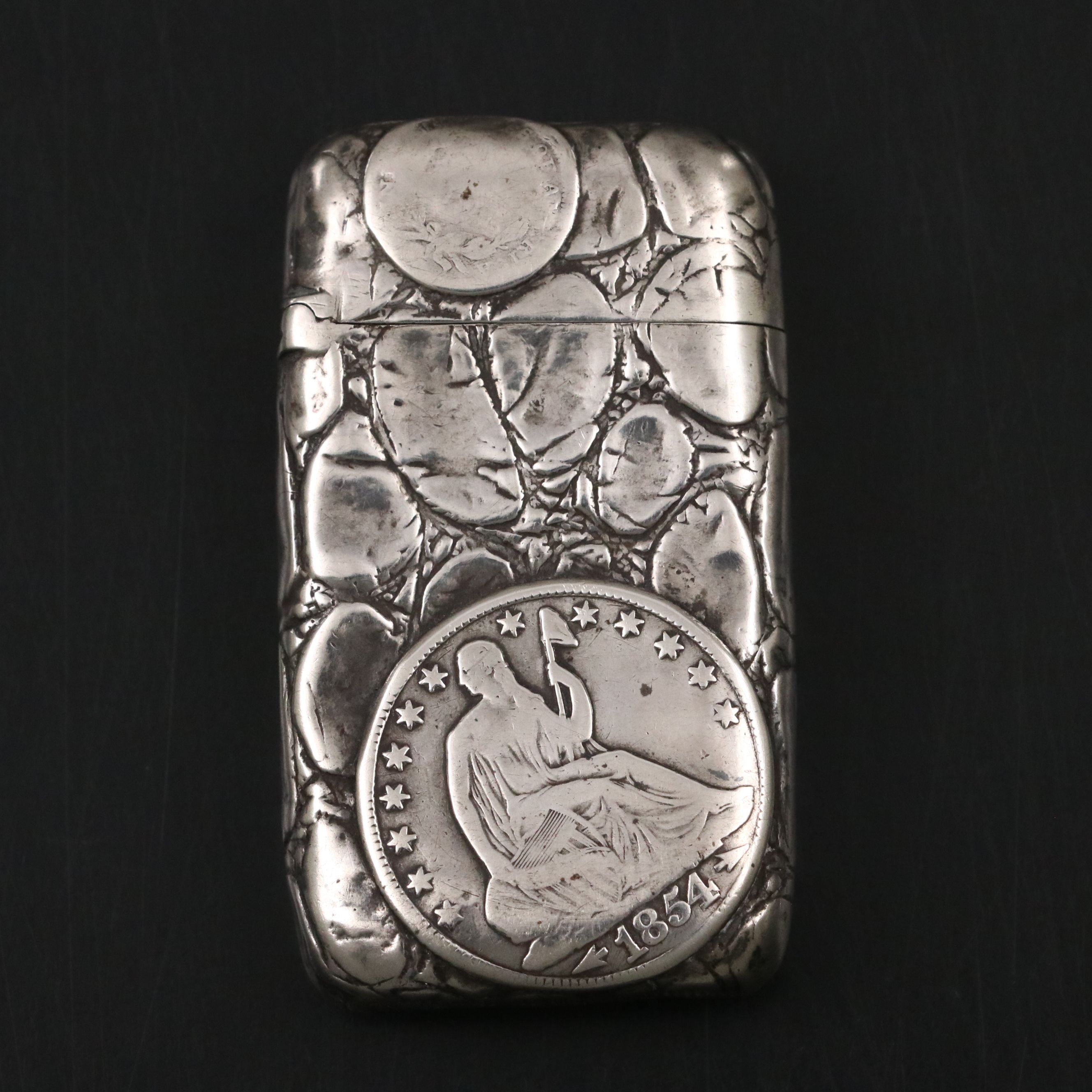 Gorham Sterling Silver Vesta with Seated Liberty and Other Half Dollars, 1886