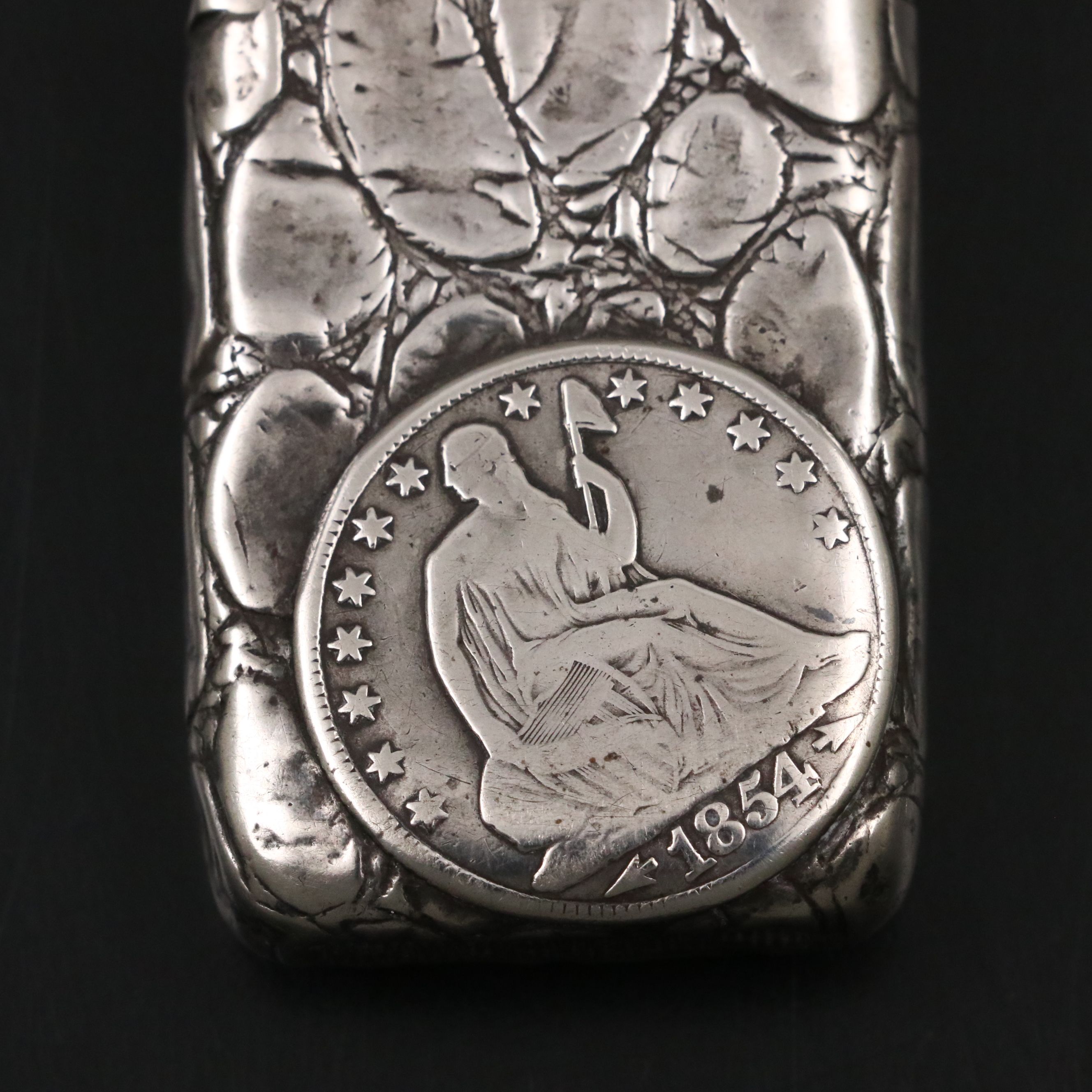 Gorham Sterling Silver Vesta with Seated Liberty and Other Half Dollars, 1886