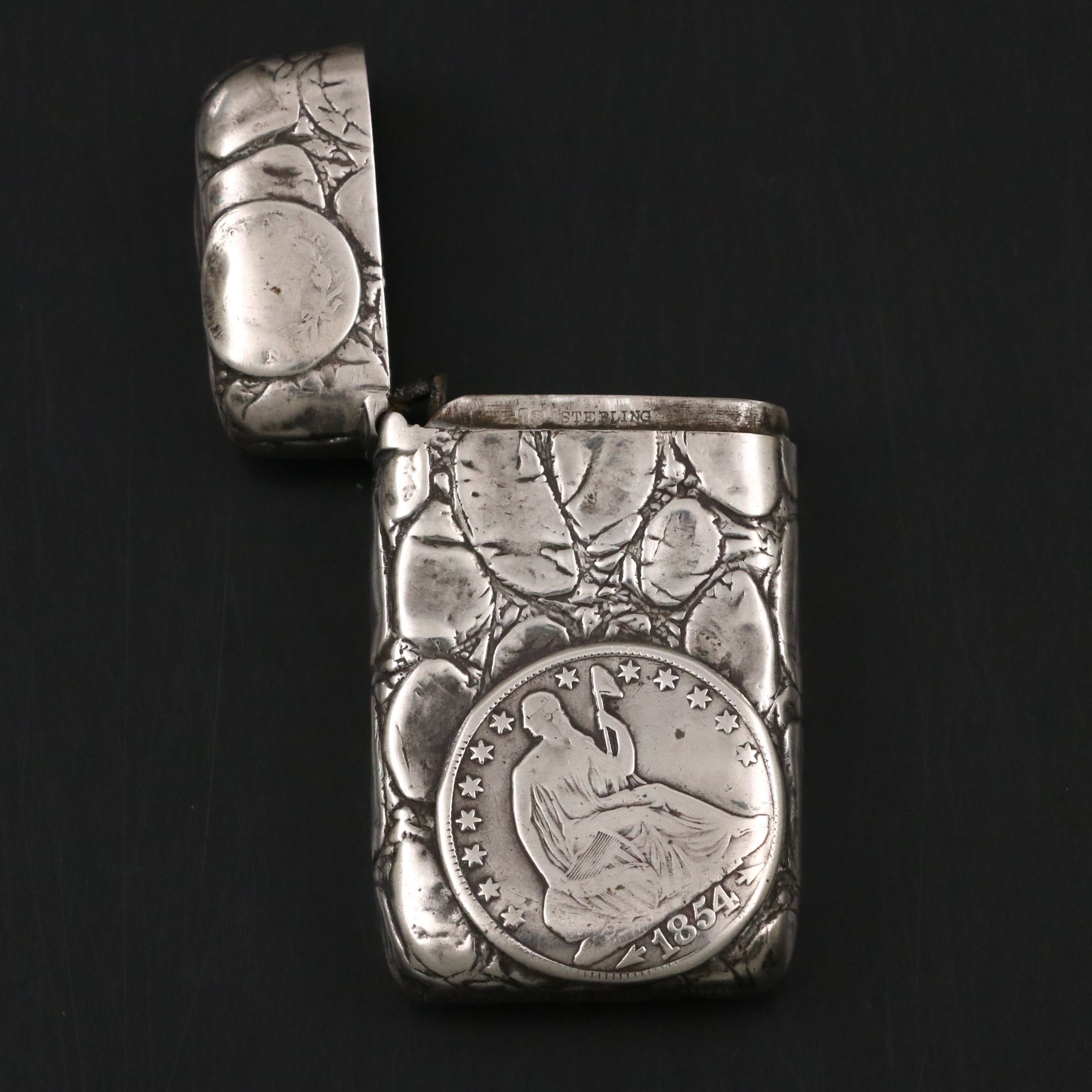 Gorham Sterling Silver Vesta with Seated Liberty and Other Half Dollars, 1886