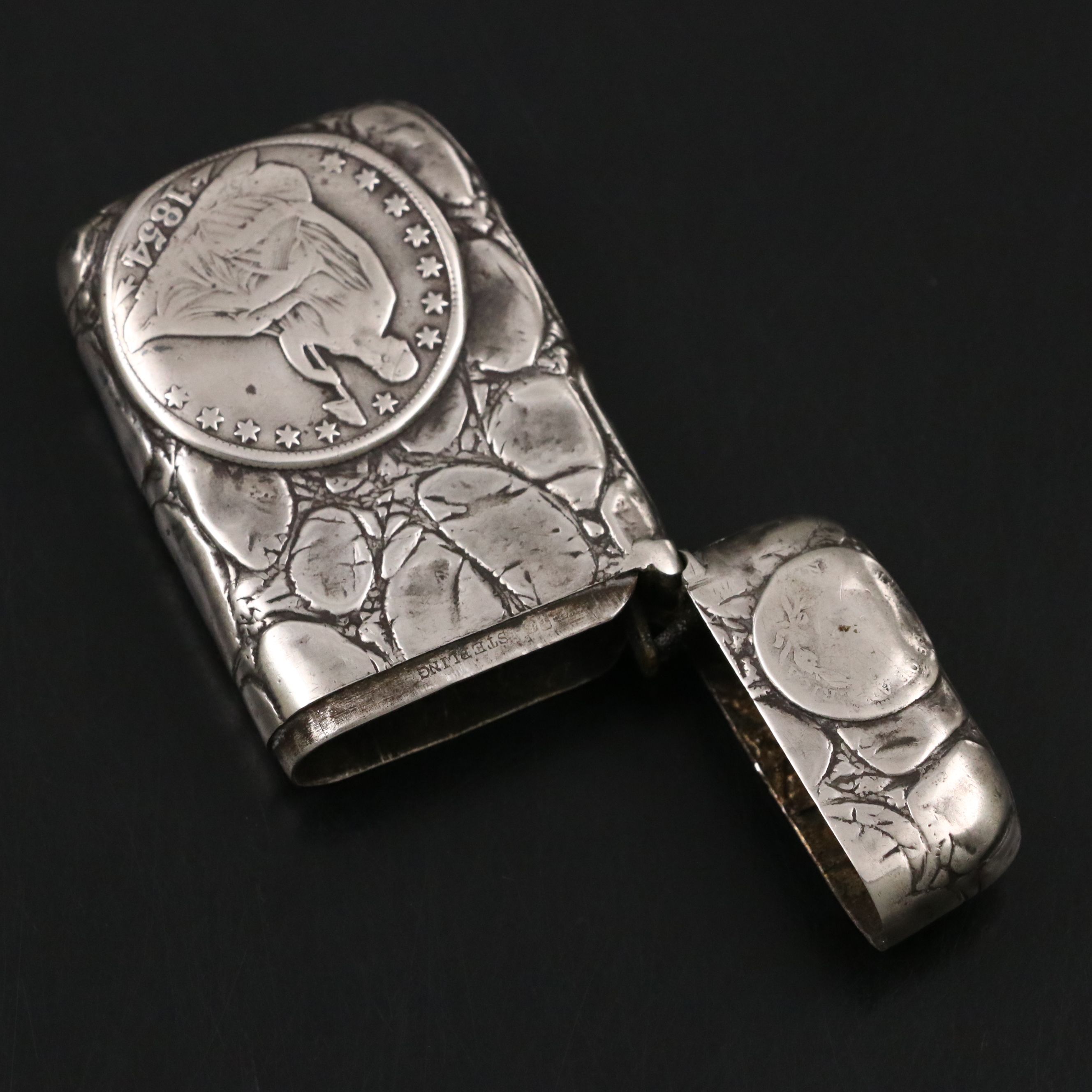 Gorham Sterling Silver Vesta with Seated Liberty and Other Half Dollars, 1886