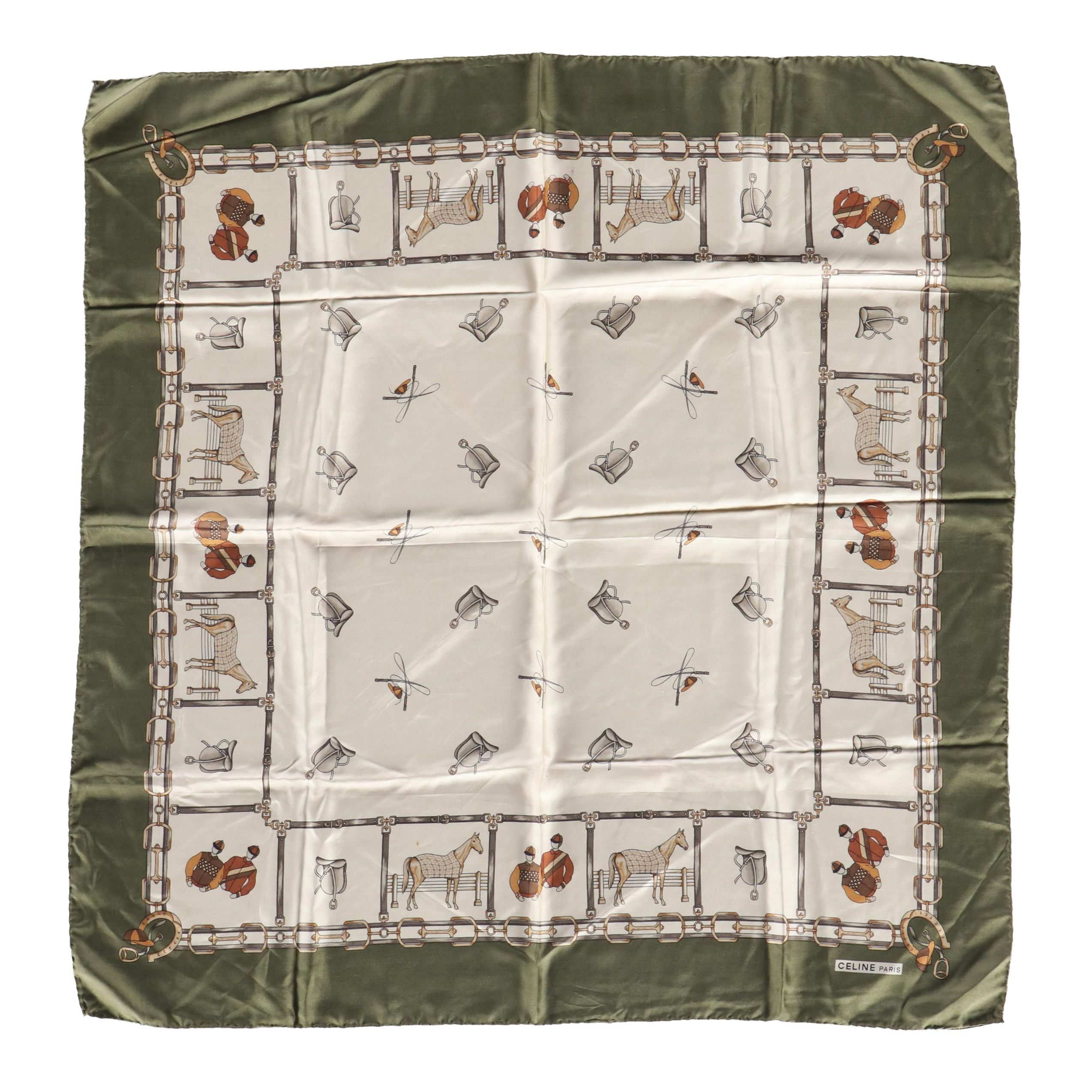 Celine Thoroughbred Racing Scarf 90 in Silk Twill