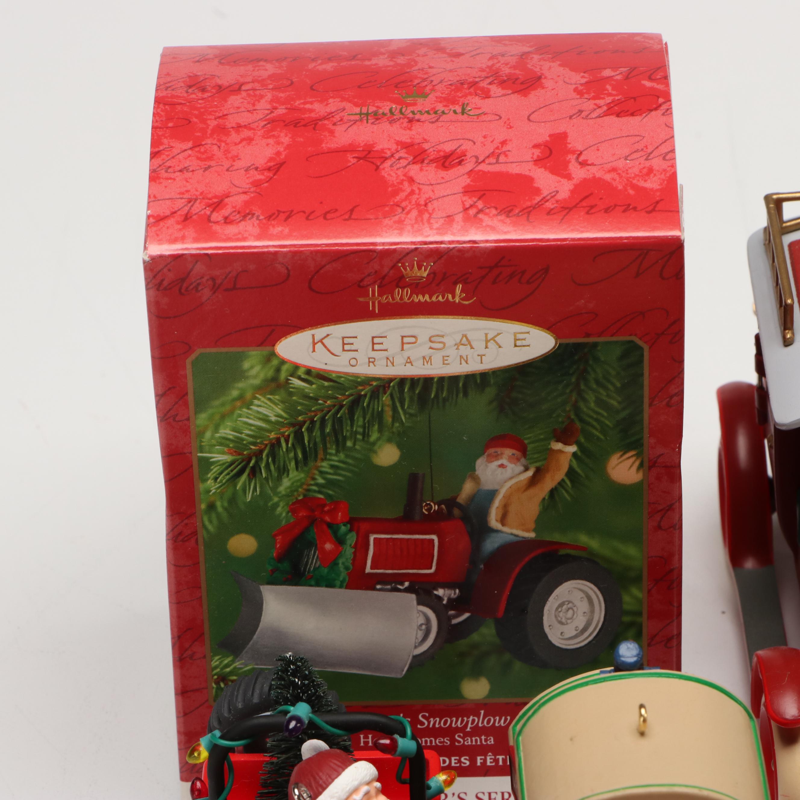 Hallmark Keepsake "Santa's Snowplow" with Other Vintage Hallmark Ornaments
