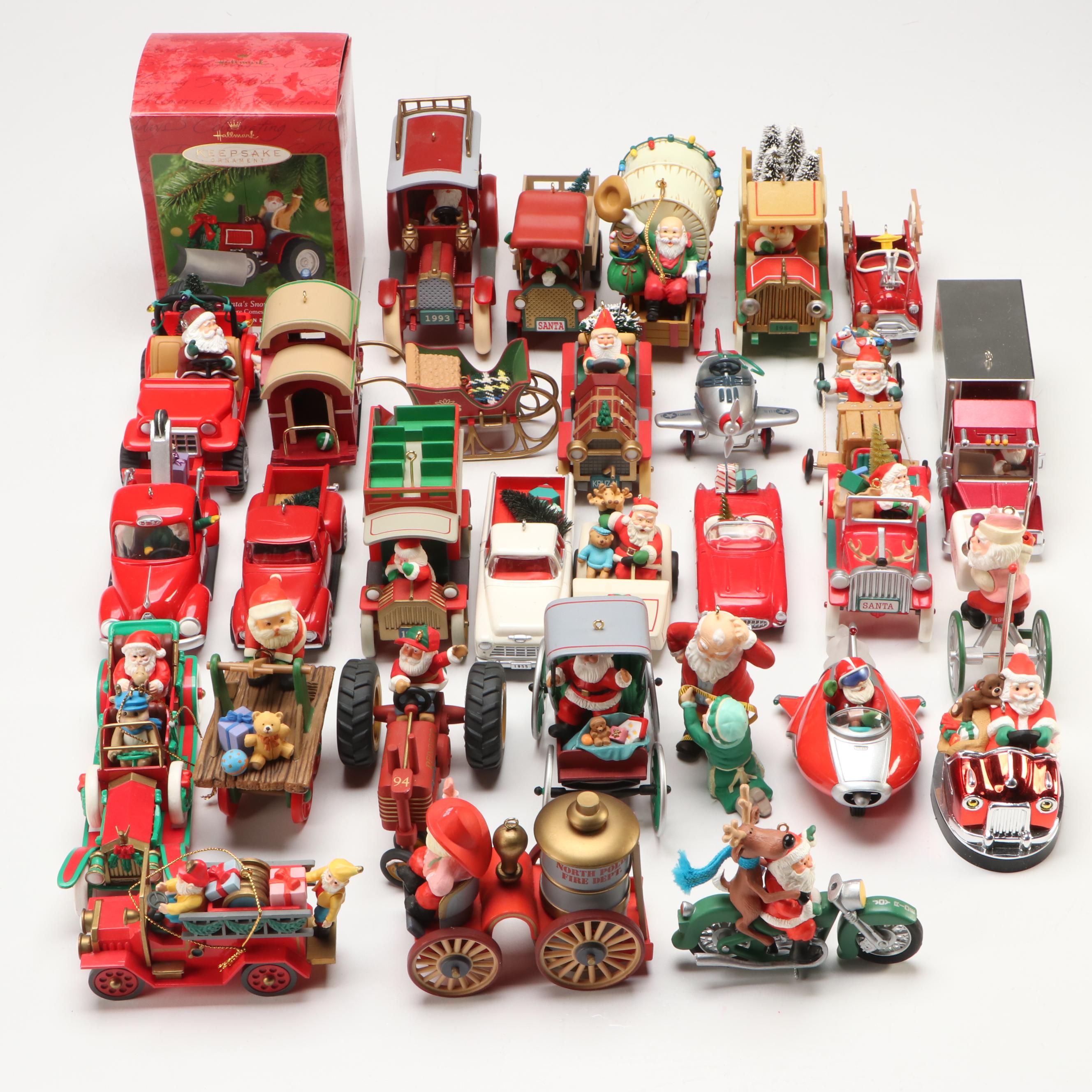 Hallmark Keepsake "Santa's Snowplow" with Other Vintage Hallmark Ornaments