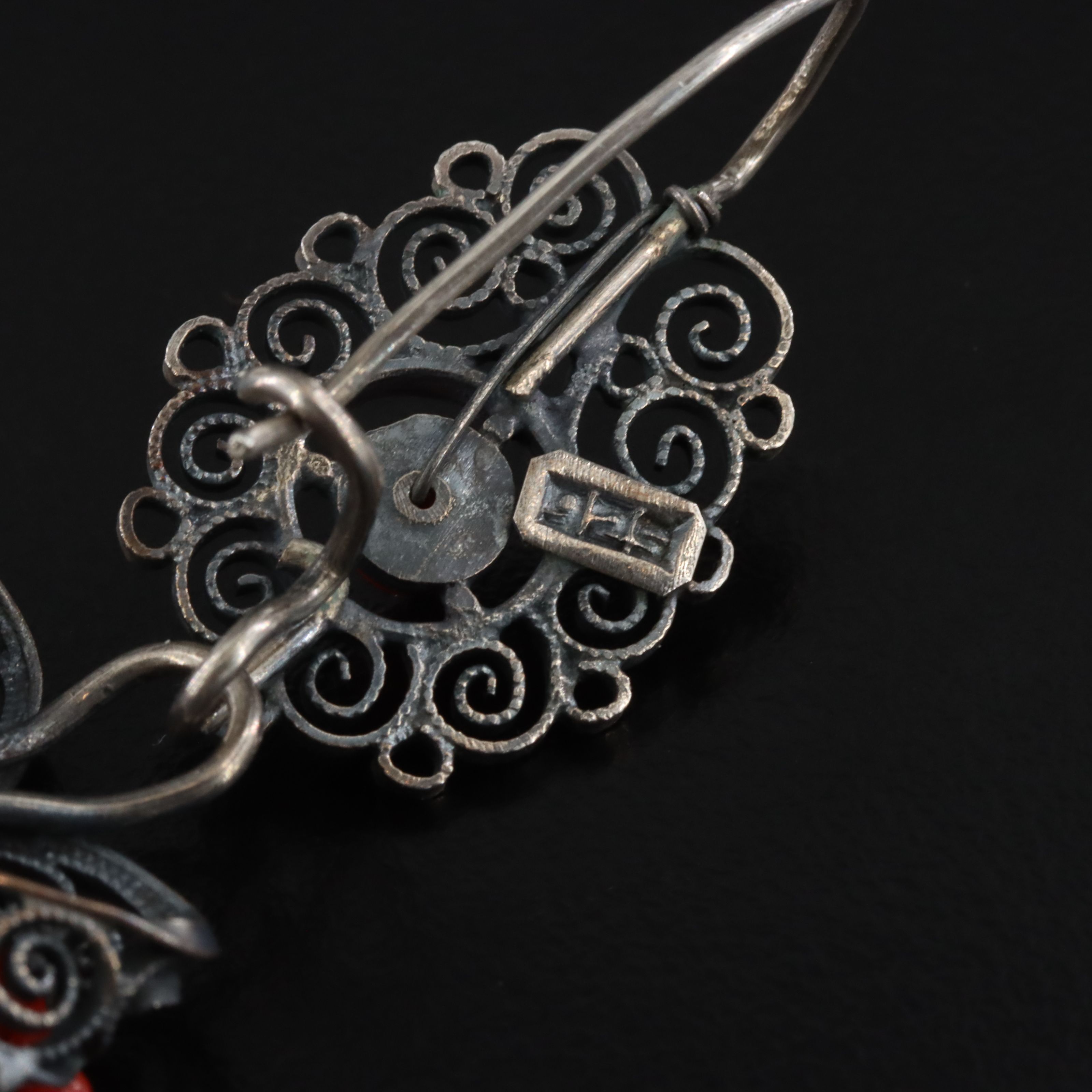 Vintage Sterling Glass Bead Filigree Bow Earrings