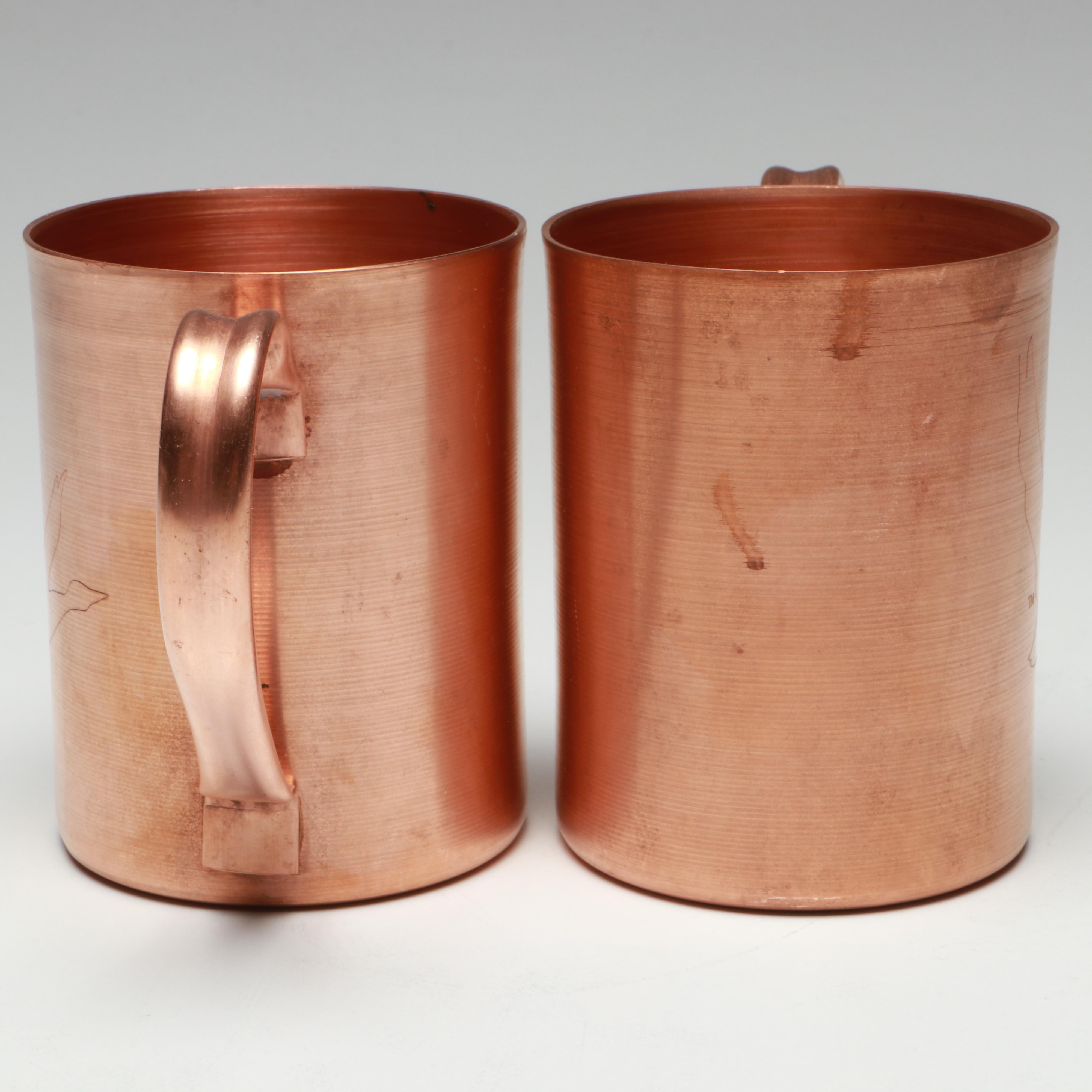 Copper and Brass Lion Head Coal Scuttle with Copper Mugs and Colander