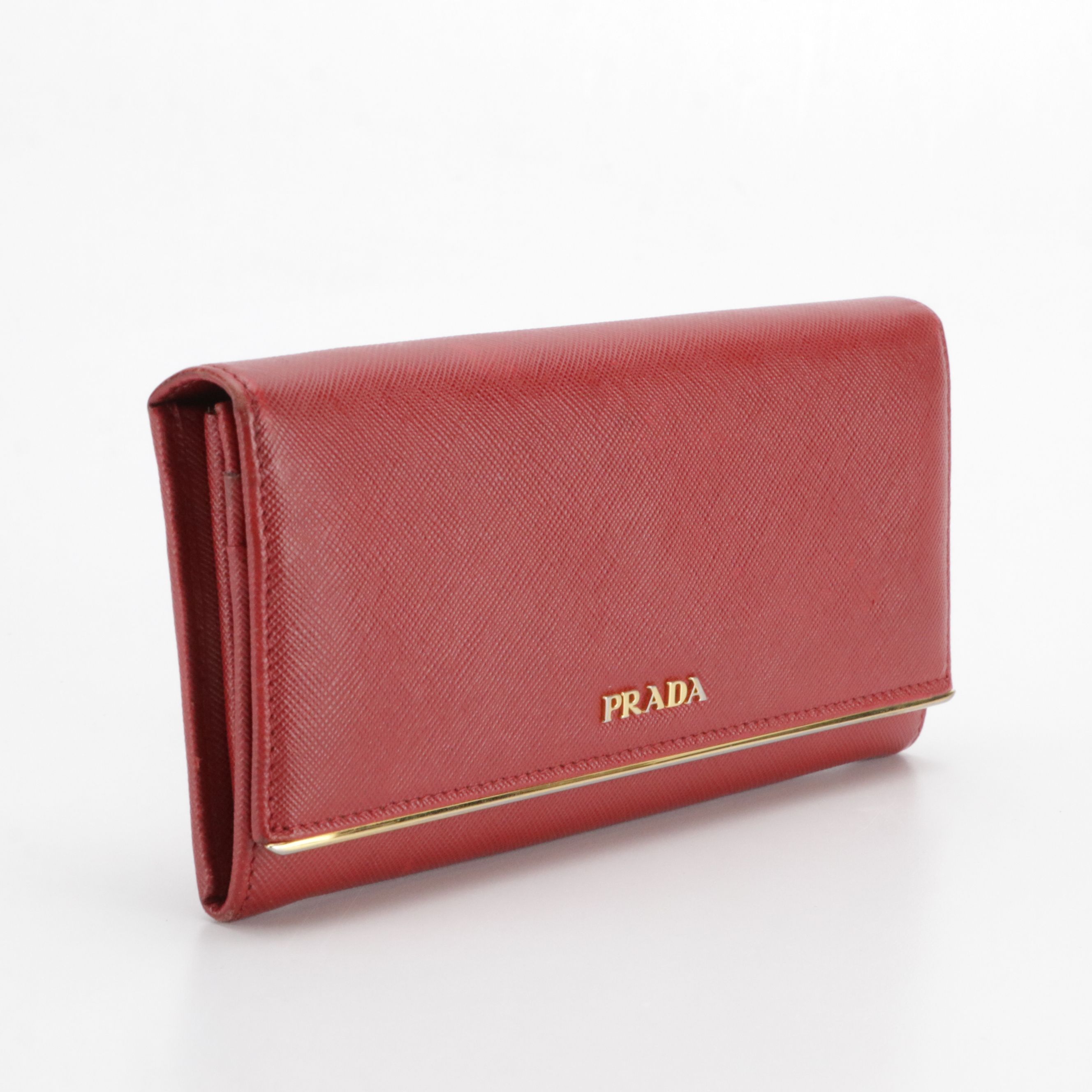Prada Continental Flap Wallet in Red Saffiano Leather