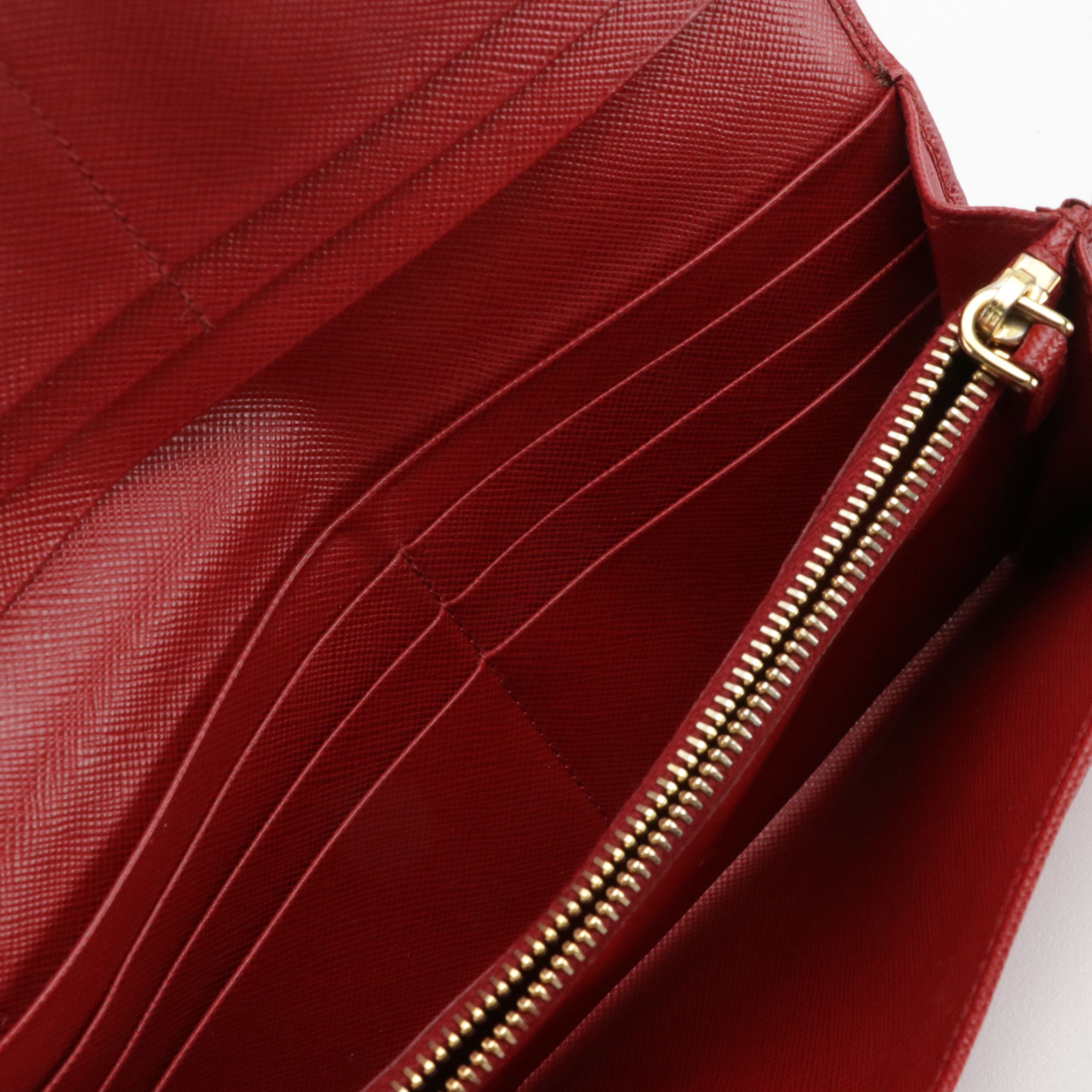 Prada Continental Flap Wallet in Red Saffiano Leather