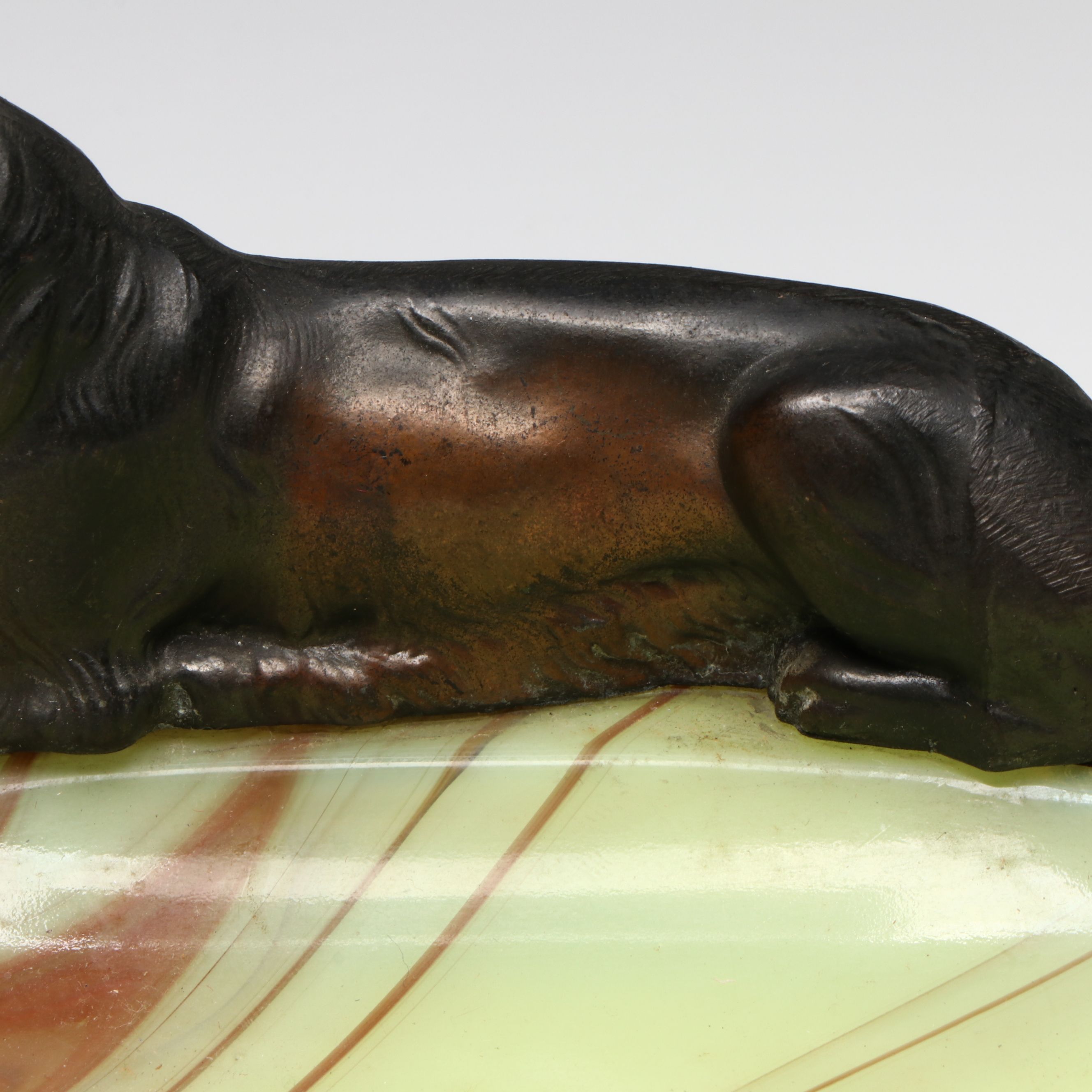 Art Deco Style Custard Slag Glass Ashtray with Spelter Borzoi Hound