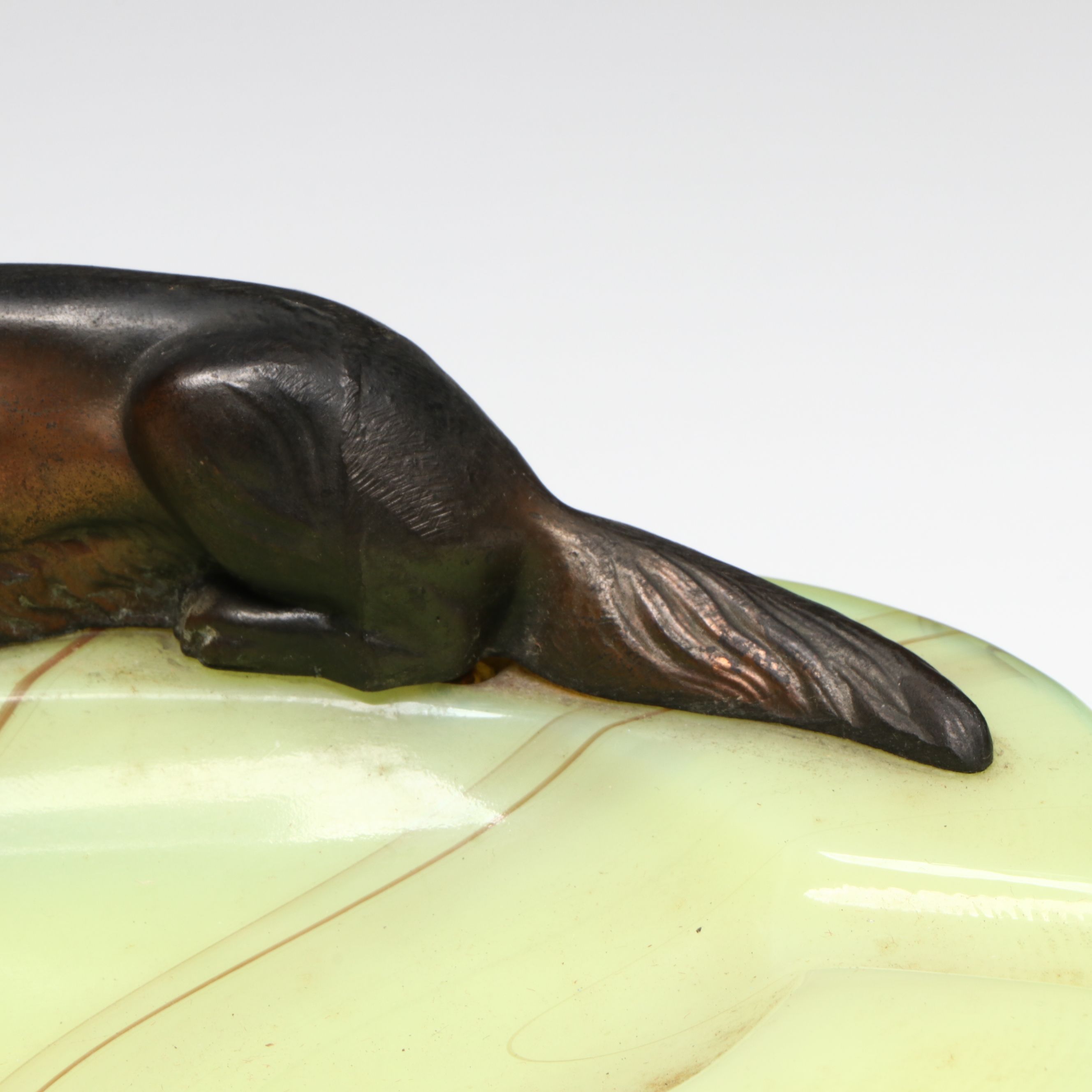 Art Deco Style Custard Slag Glass Ashtray with Spelter Borzoi Hound