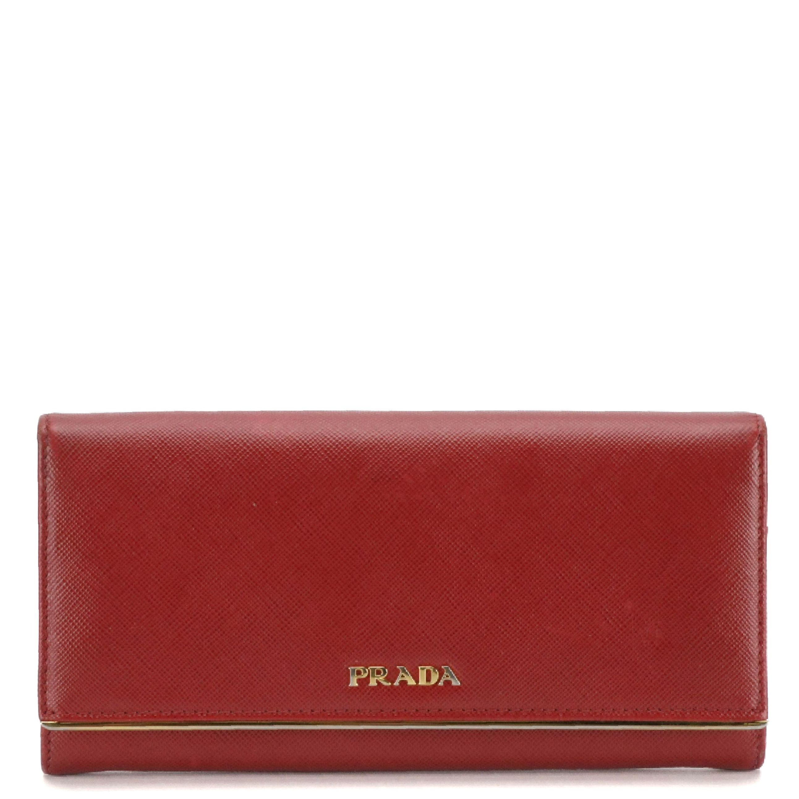Prada Continental Flap Wallet in Red Saffiano Leather