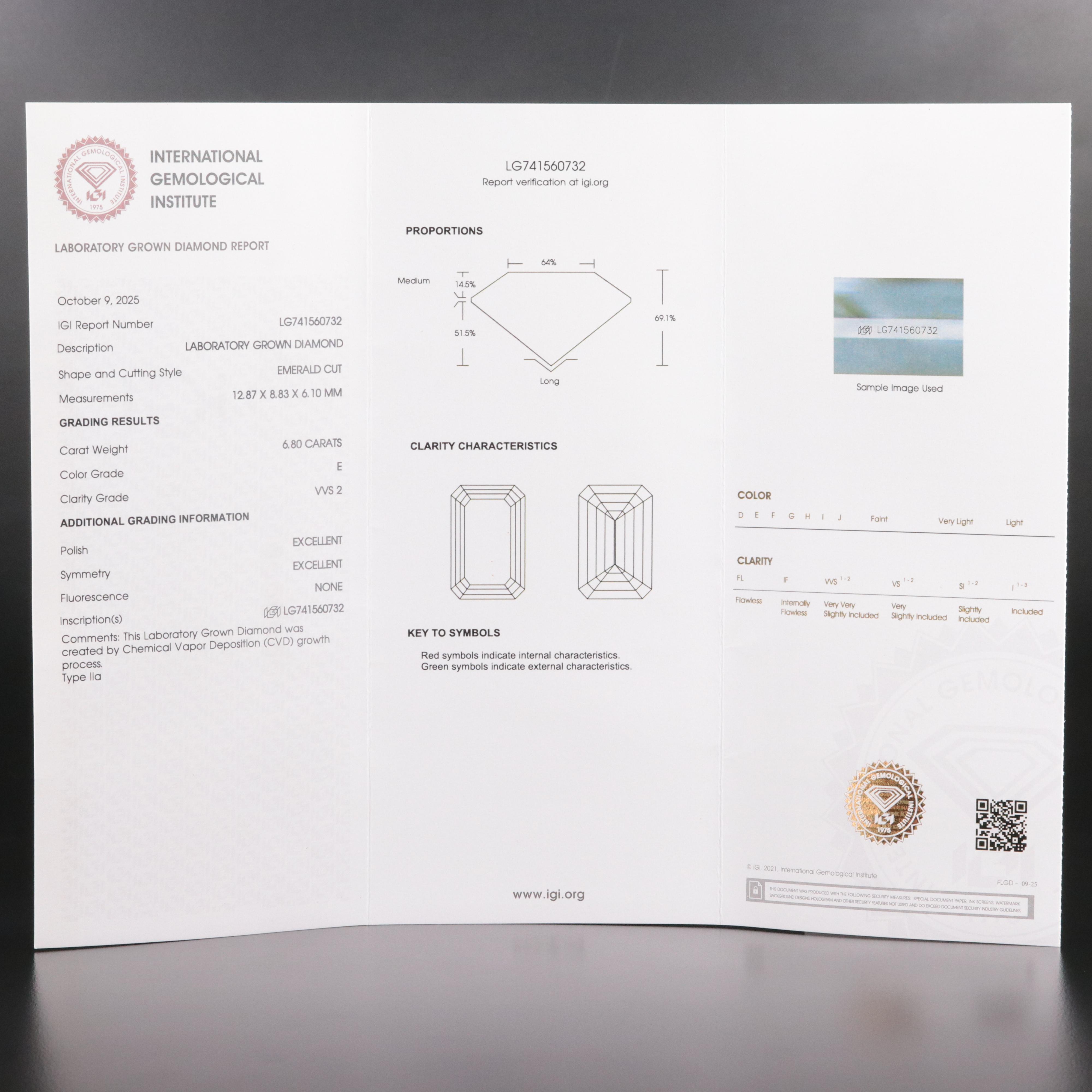 18K  6.80 CT Lab Grown Diamond Solitaire Ring with IGI Report