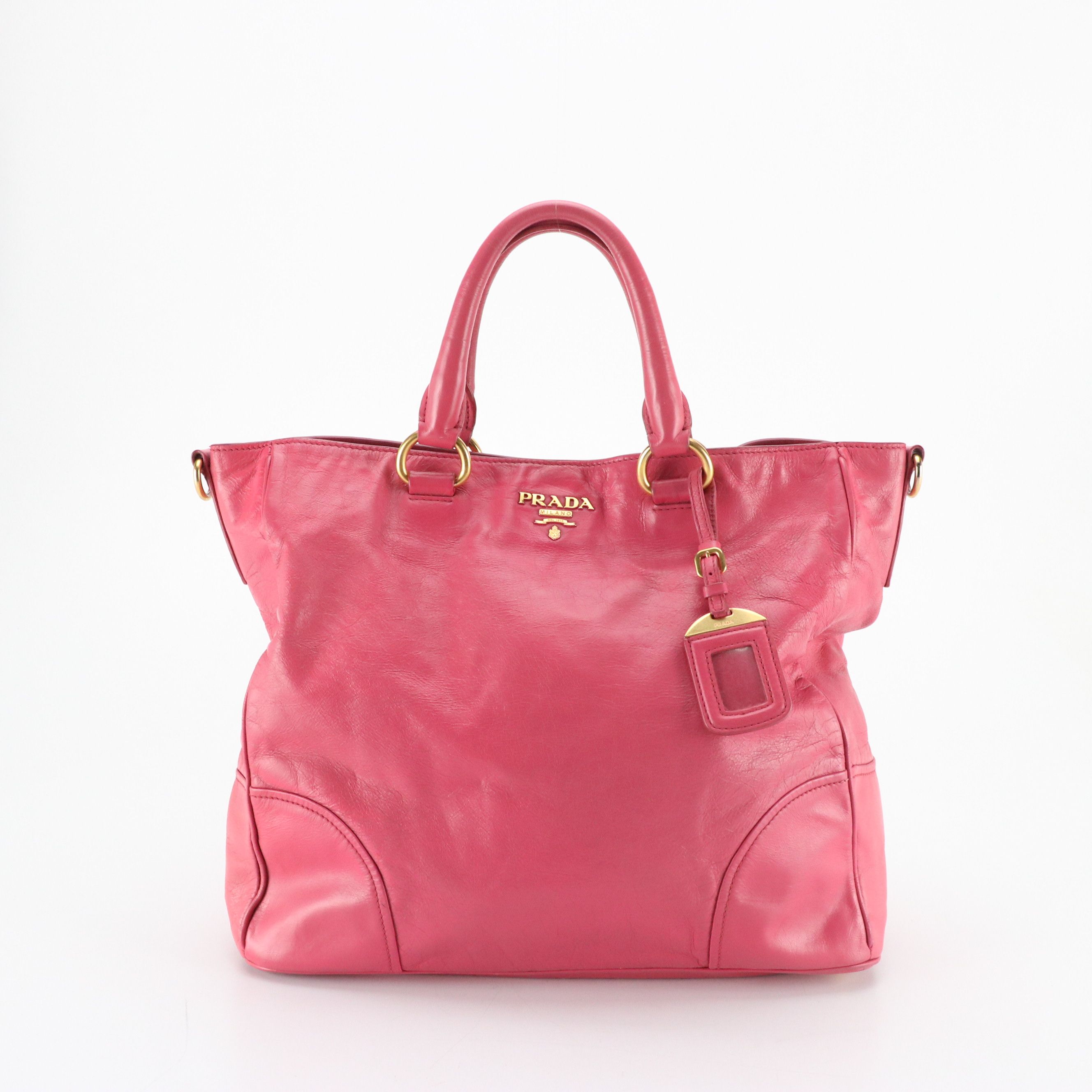 Prada Top Handle Shopper Tote in Hot Pink Vitello Daino Leather