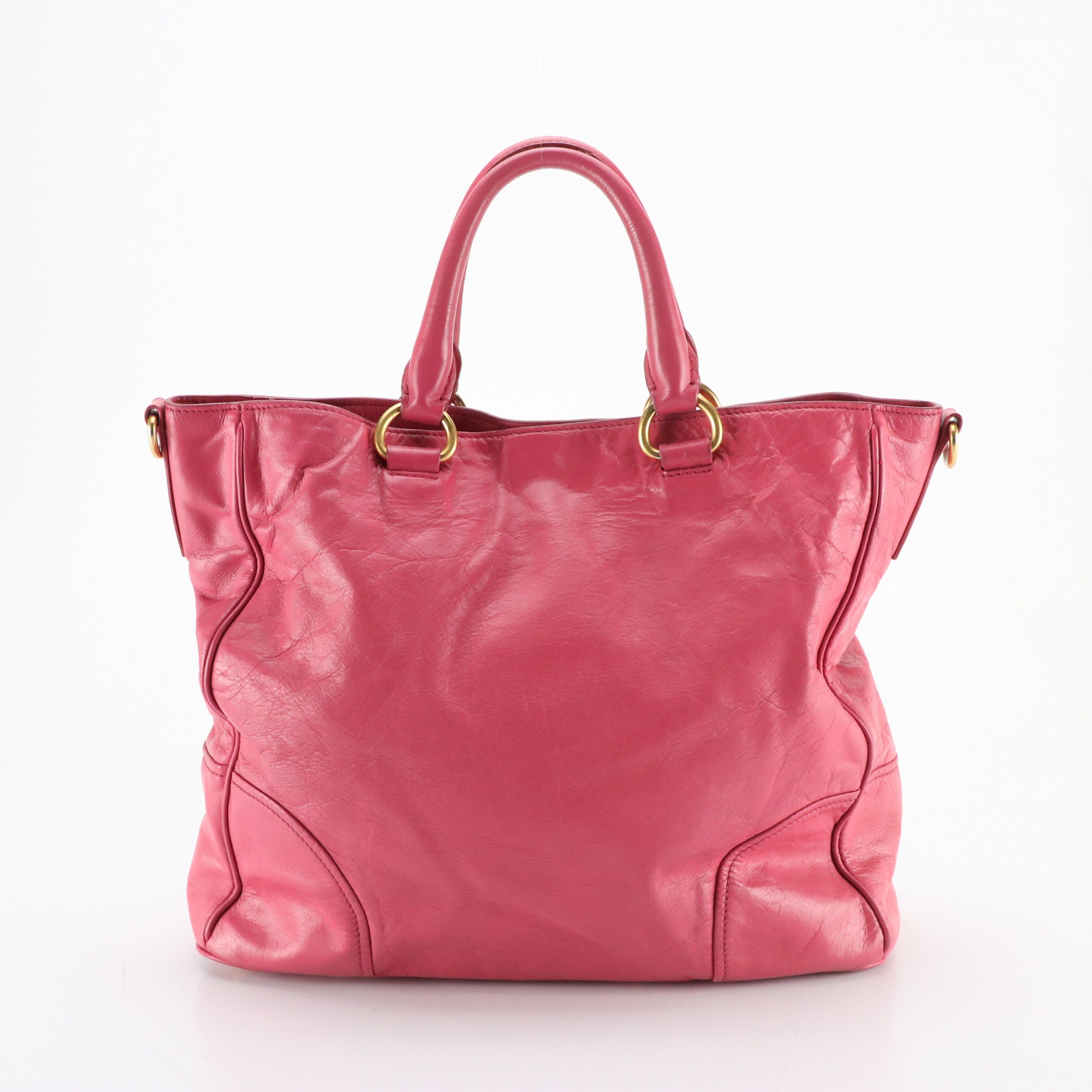 Prada Top Handle Shopper Tote in Hot Pink Vitello Daino Leather
