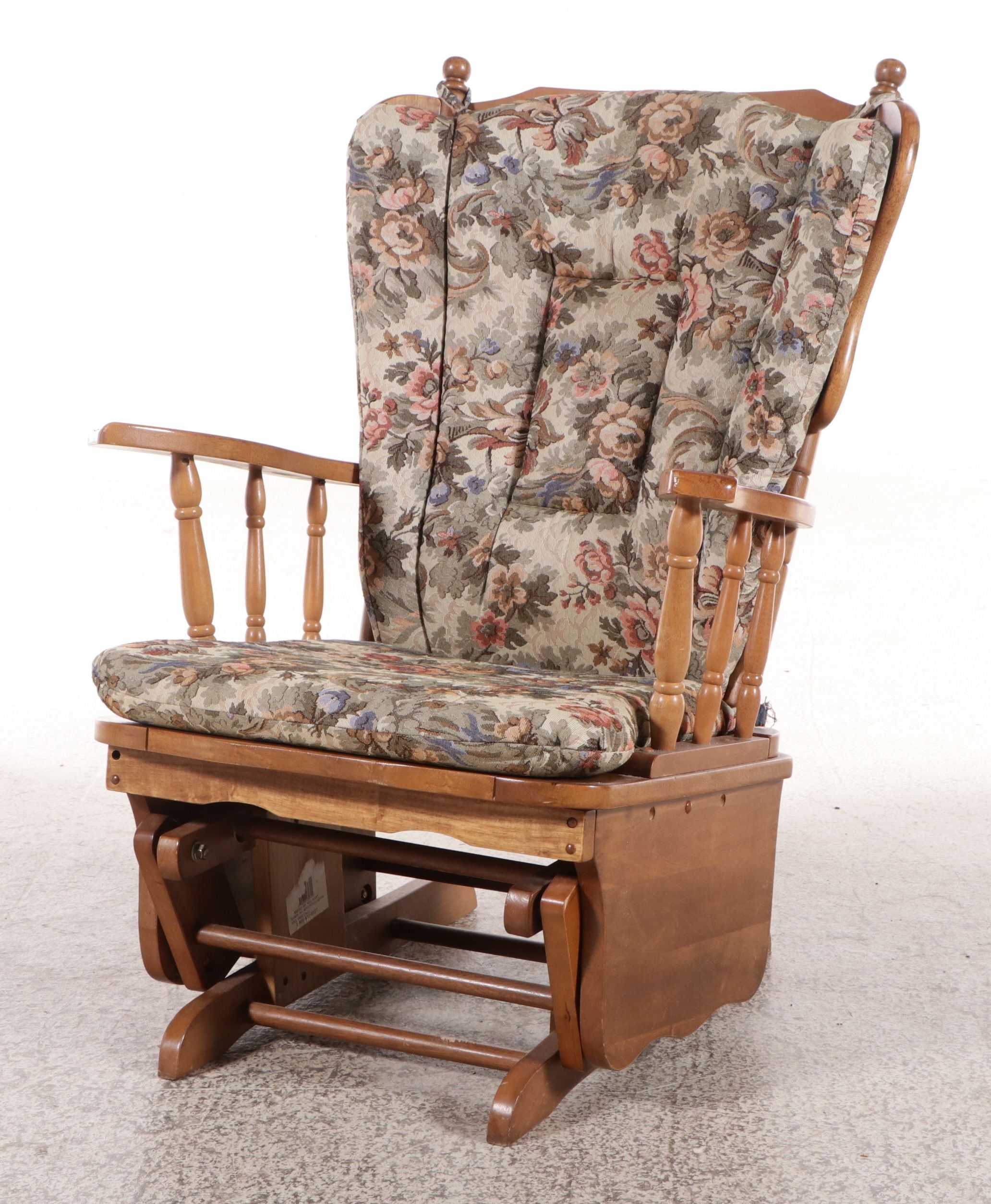 Colonial Style Maple Finish Glider Chair with Removable Cushions