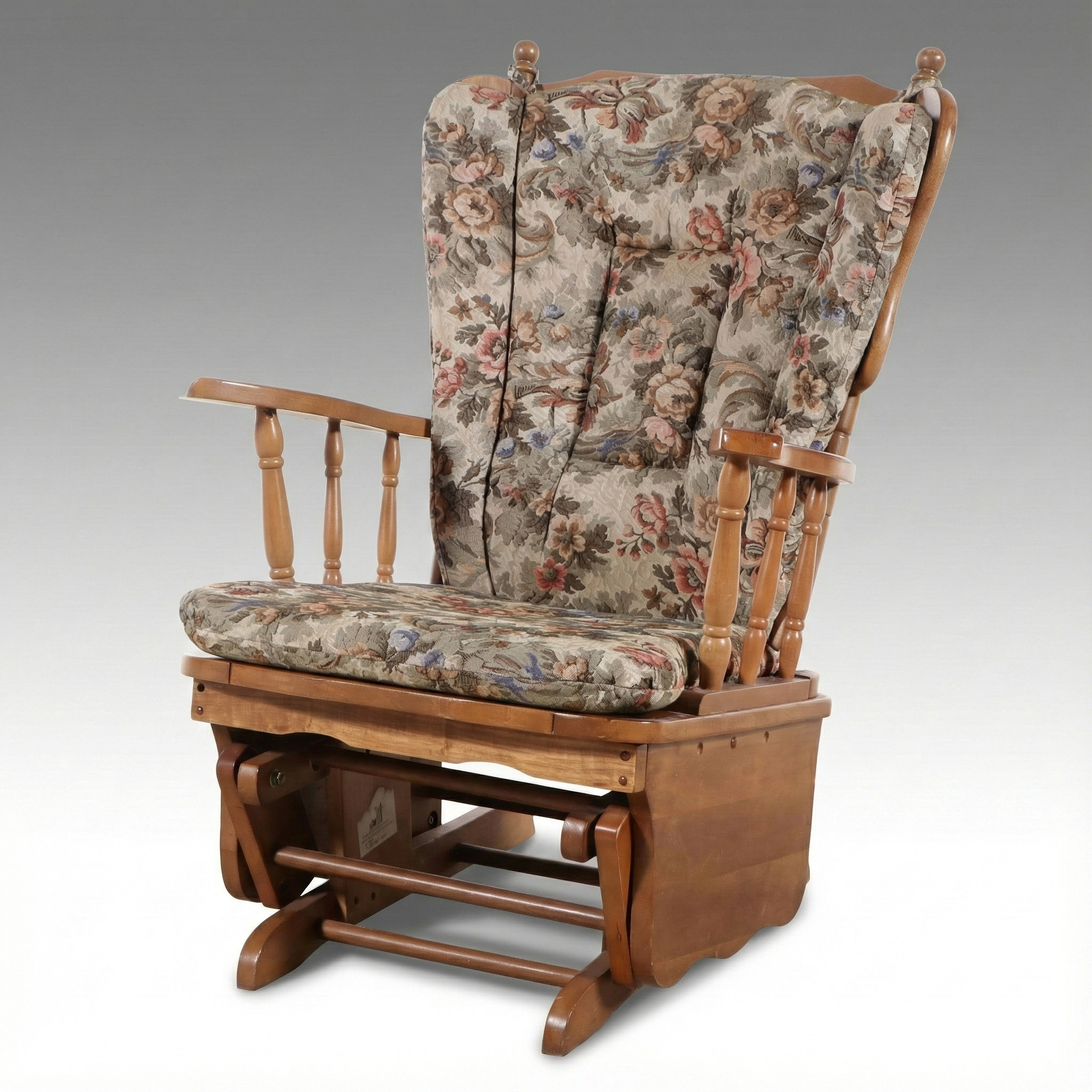 Colonial Style Maple Finish Glider Chair with Removable Cushions