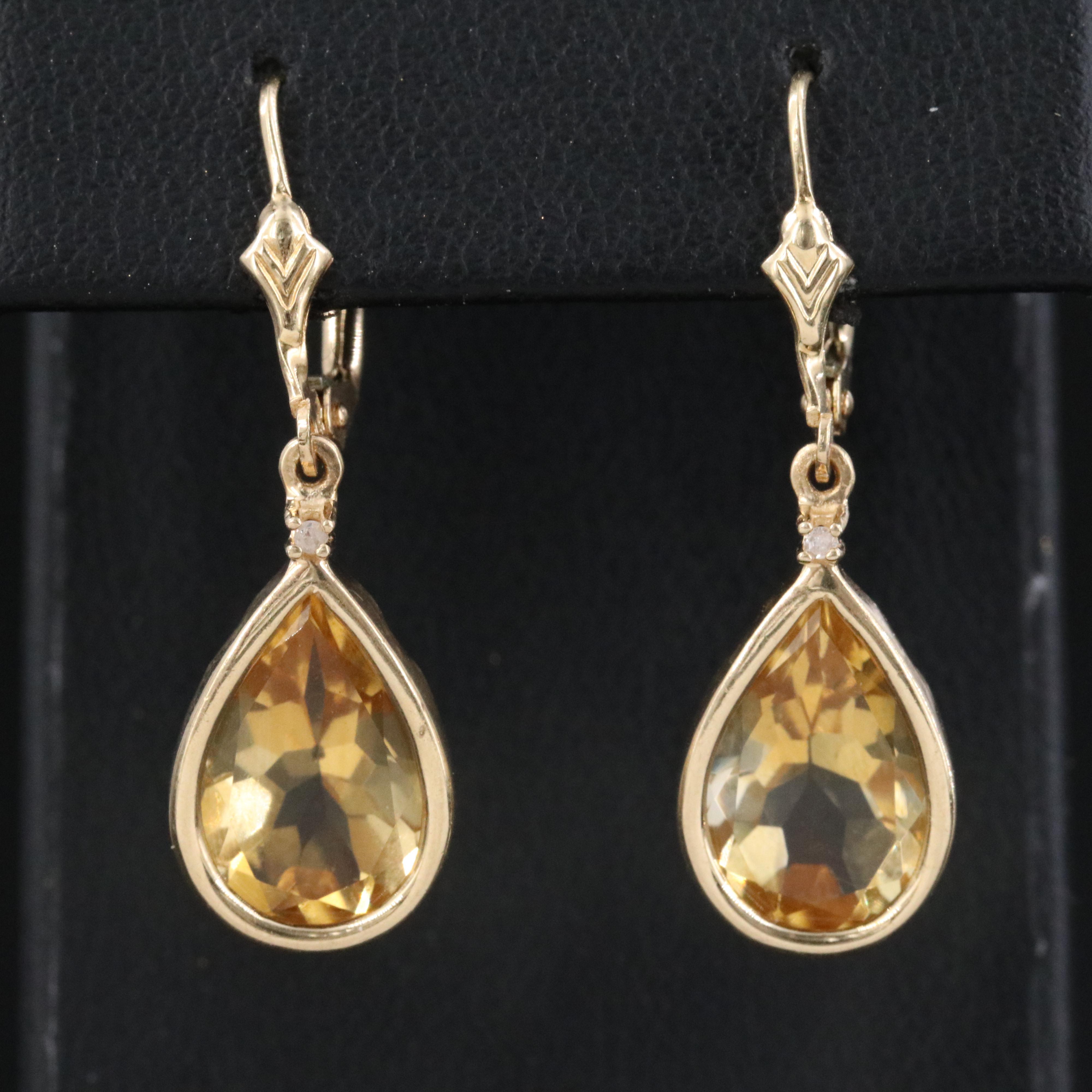 14K Citrine and Diamond Drop Earrings