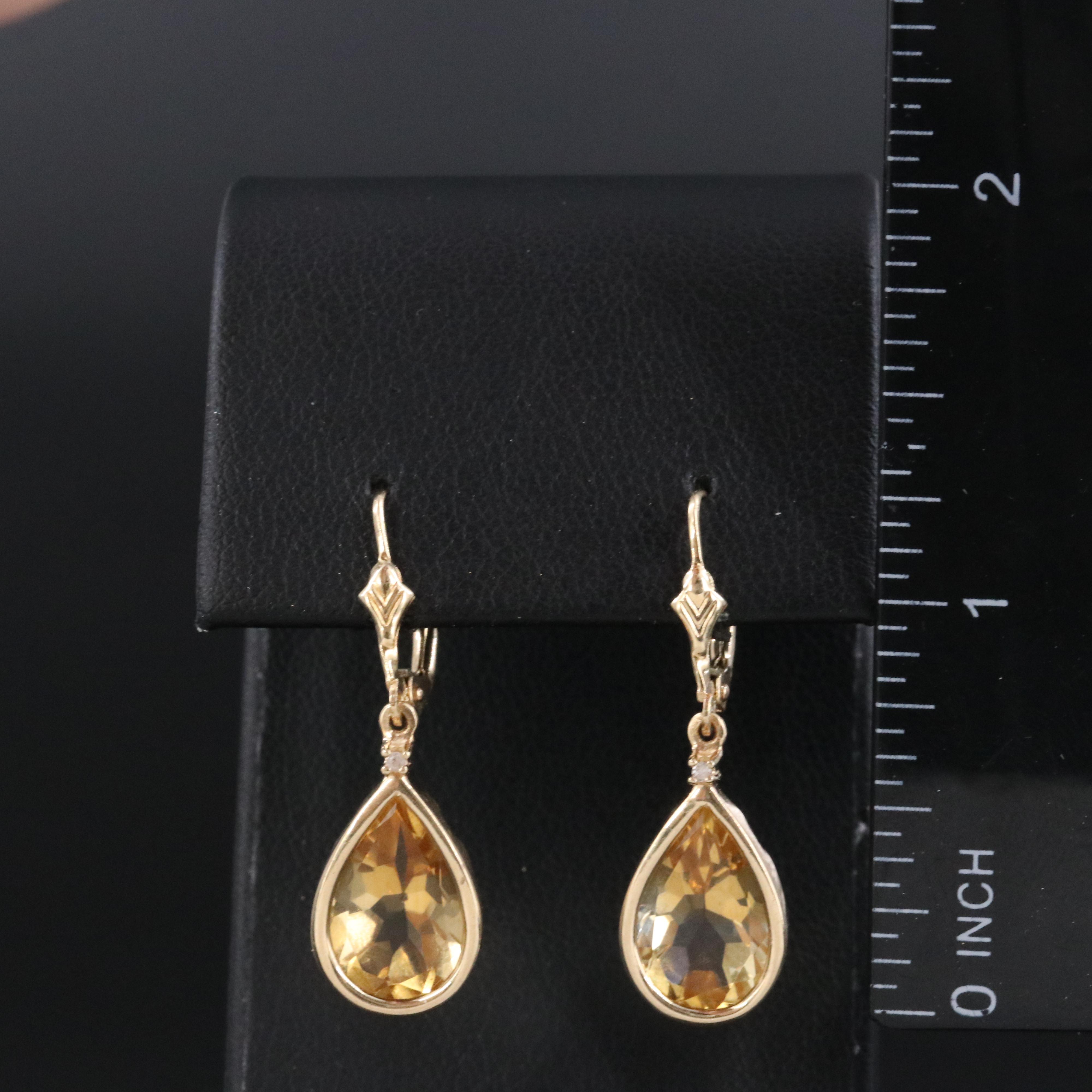14K Citrine and Diamond Drop Earrings