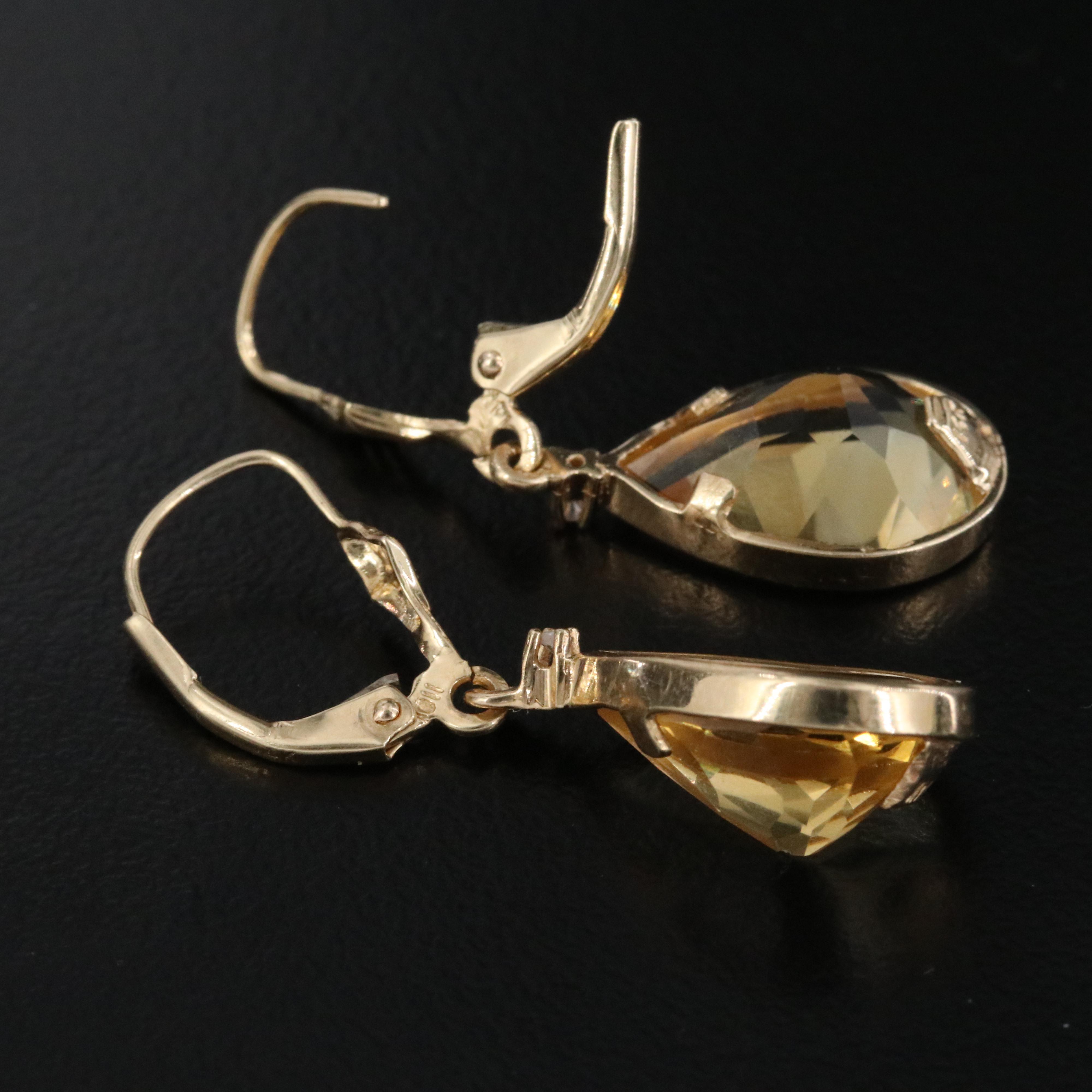 14K Citrine and Diamond Drop Earrings