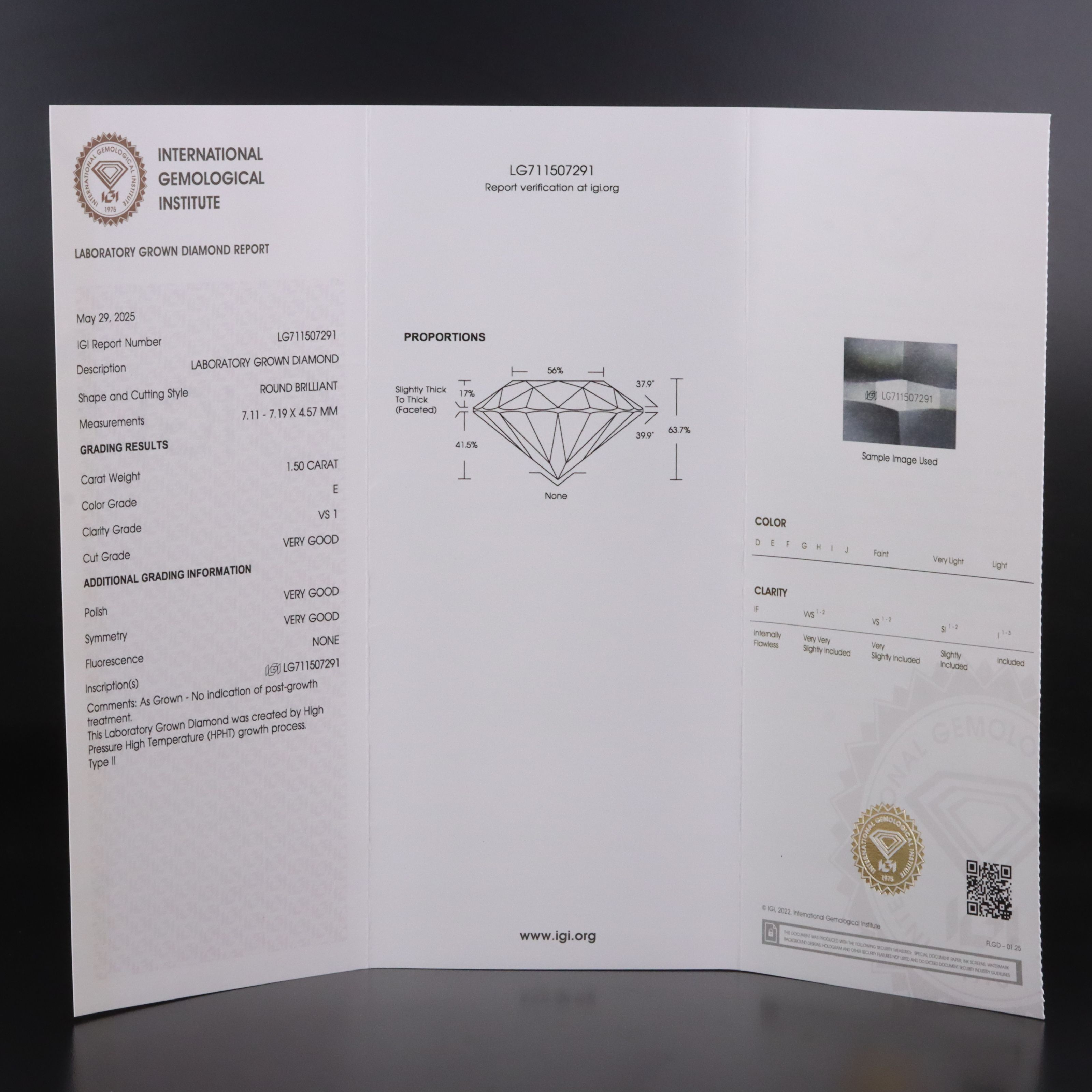 Loose 1.50 CT Lab Grown Diamond with IGI Report