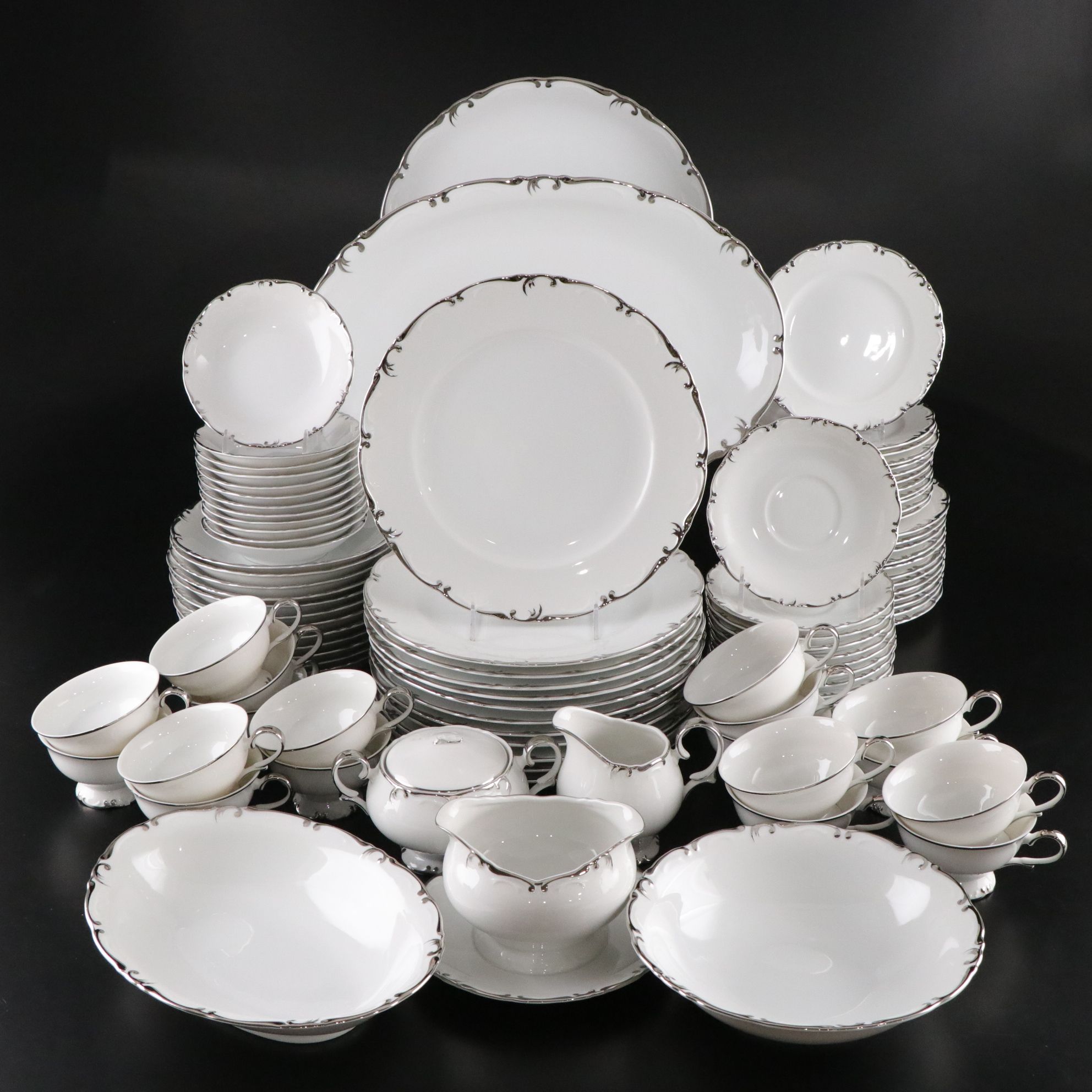 Amcrest "Imperial" Platinum Dinnerware Set for 12 with Extras