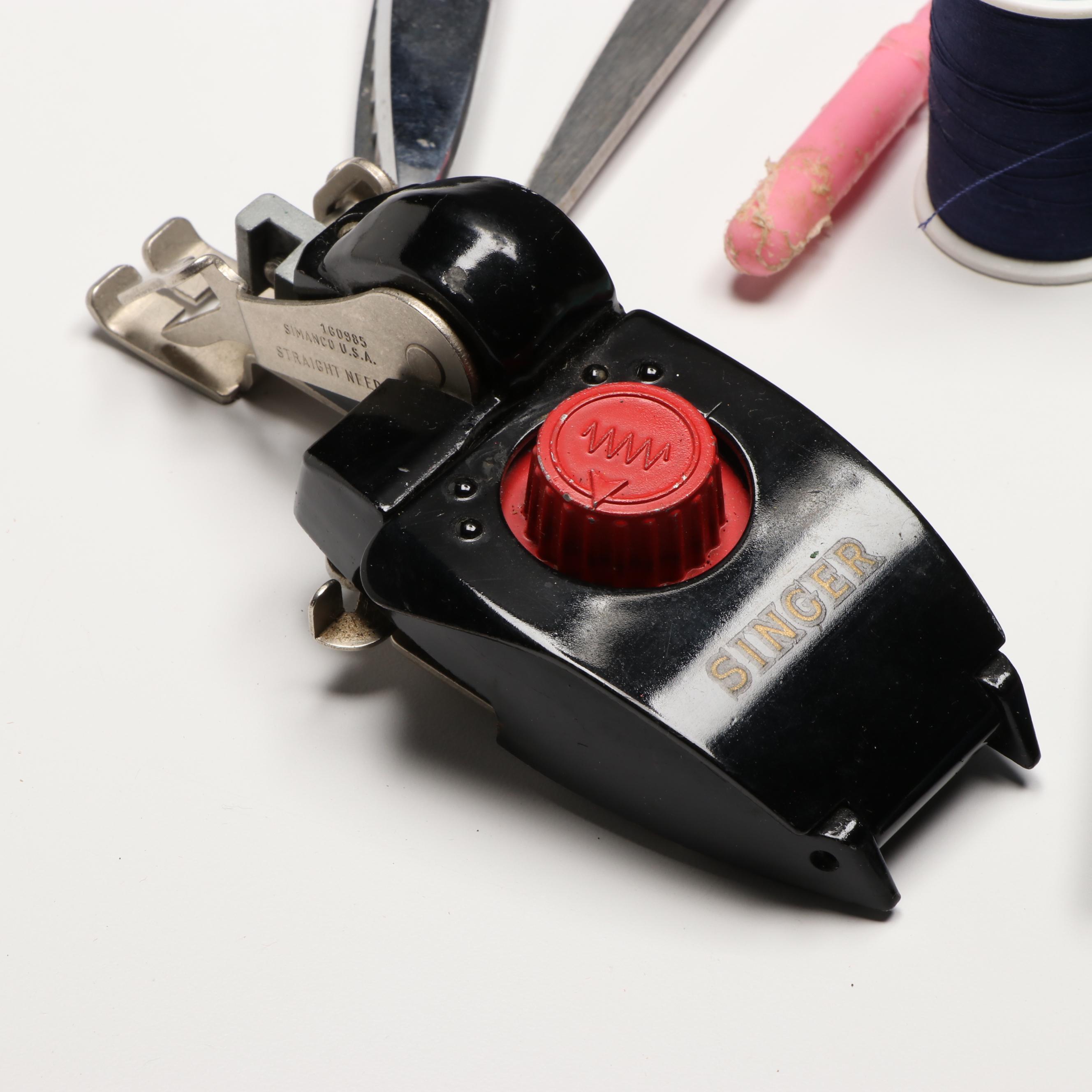 Singer Buttonholer Tool with Thread Spools, Scissors and More Sewing Accessories