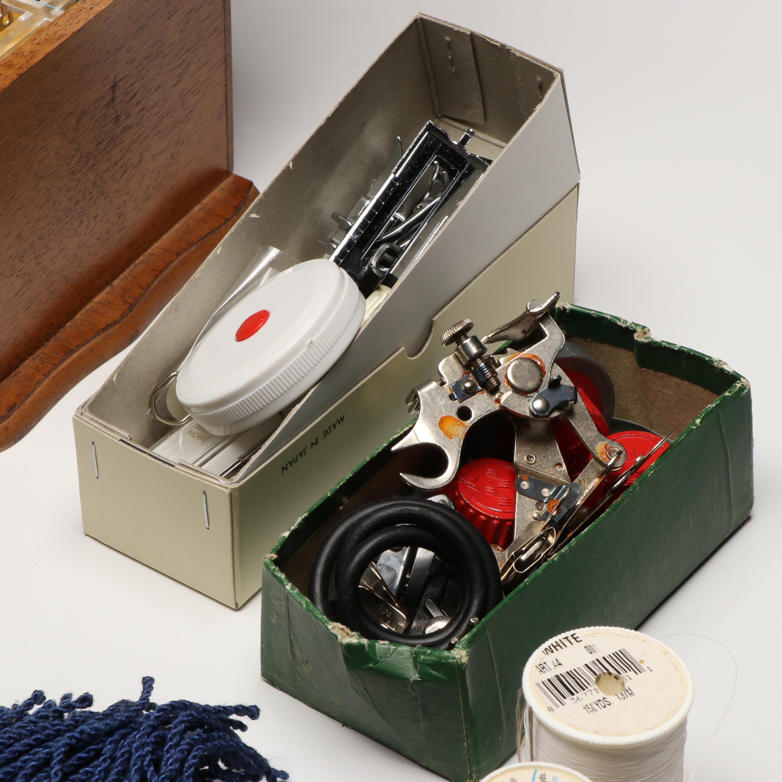 Singer Buttonholer Tool with Thread Spools, Scissors and More Sewing Accessories