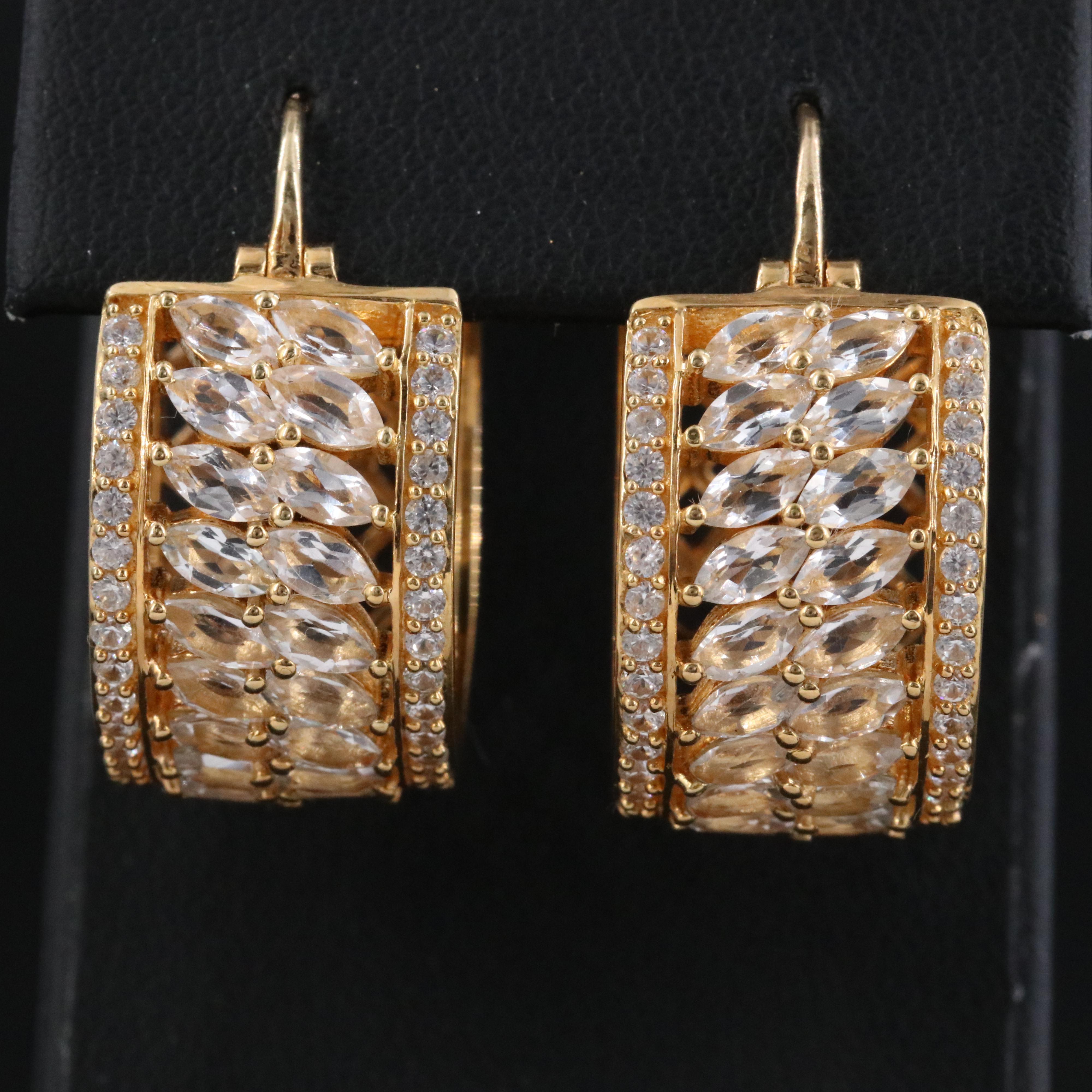 Sterling White Topaz and White Zircon Lattice Hoop Earrings