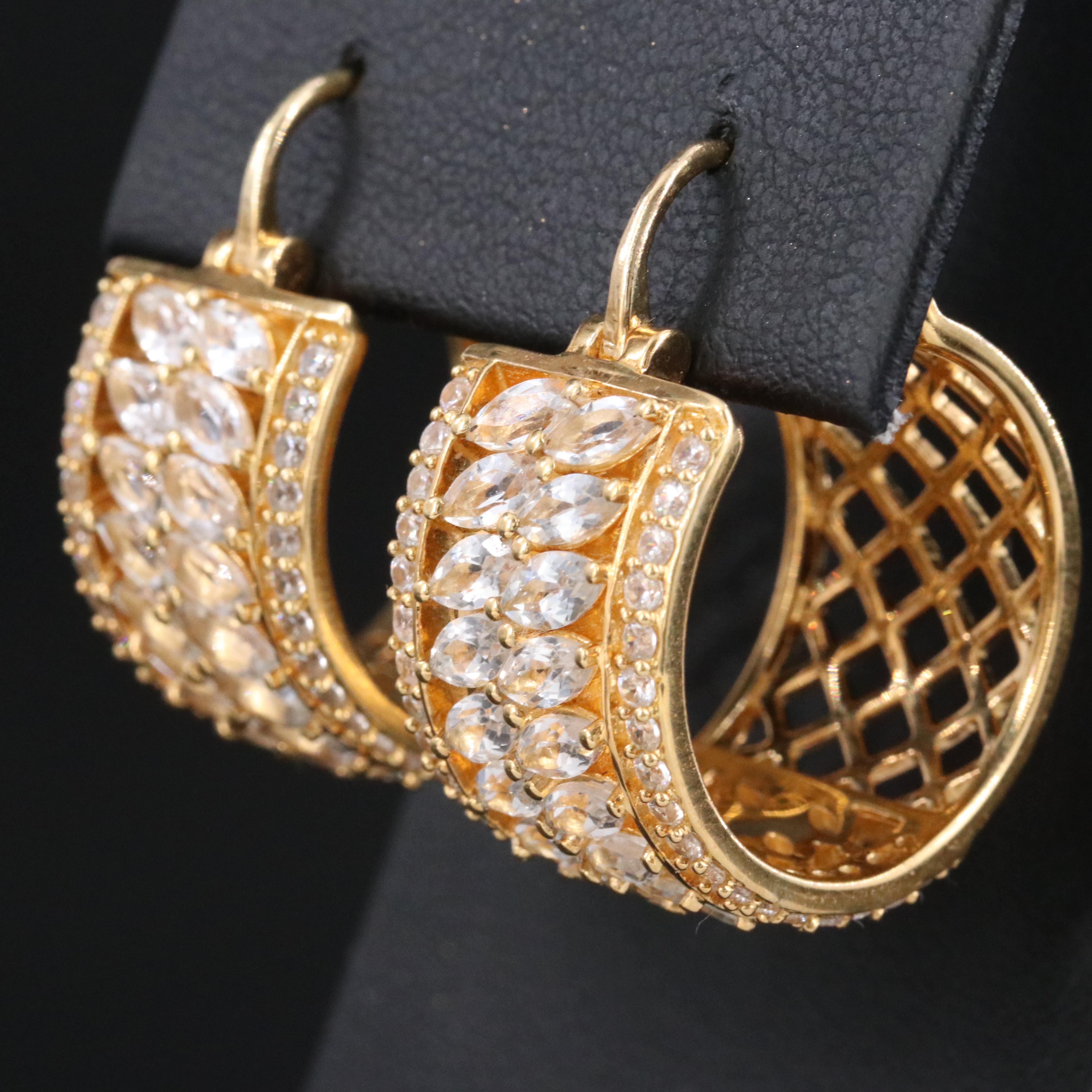 Sterling White Topaz and White Zircon Lattice Hoop Earrings