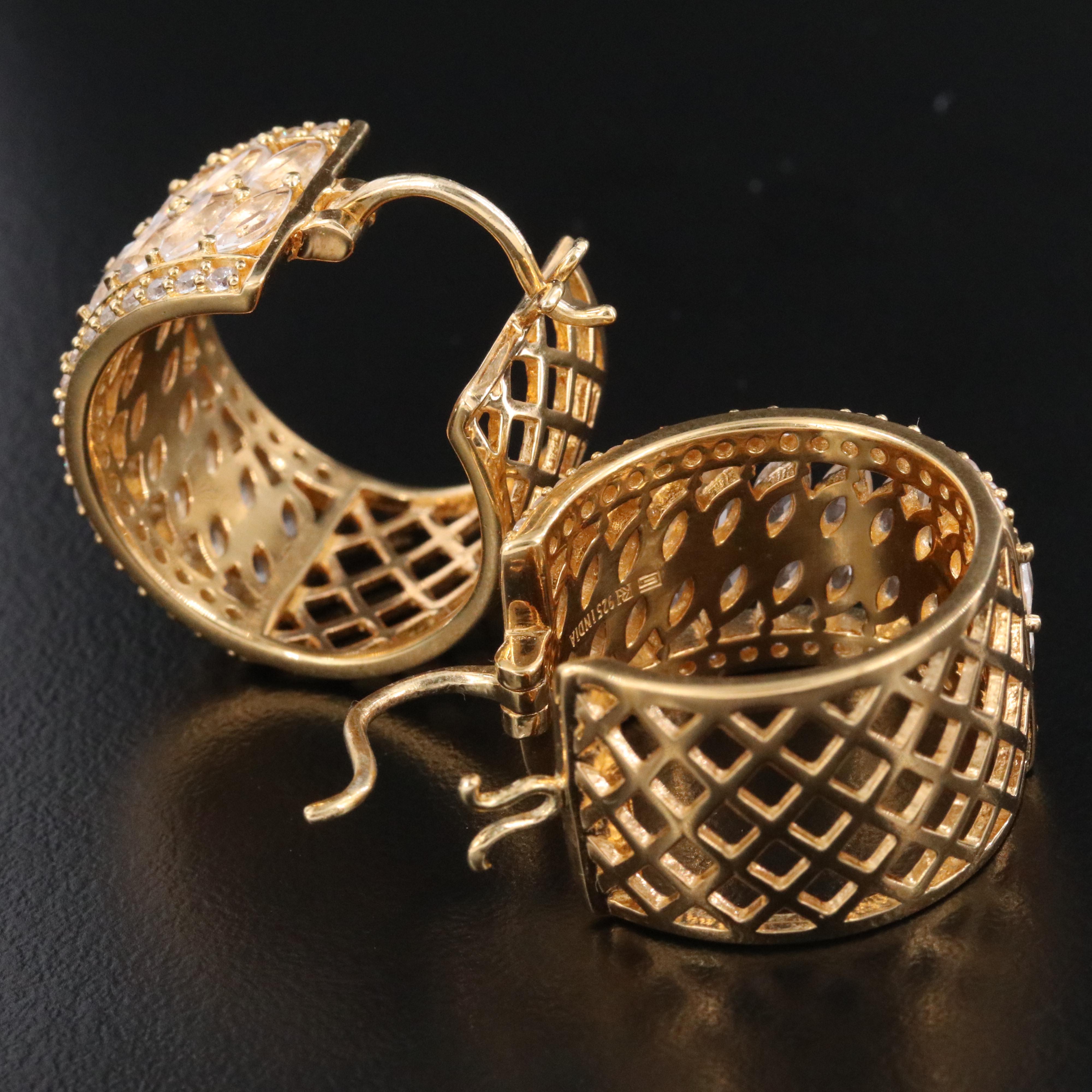 Sterling White Topaz and White Zircon Lattice Hoop Earrings