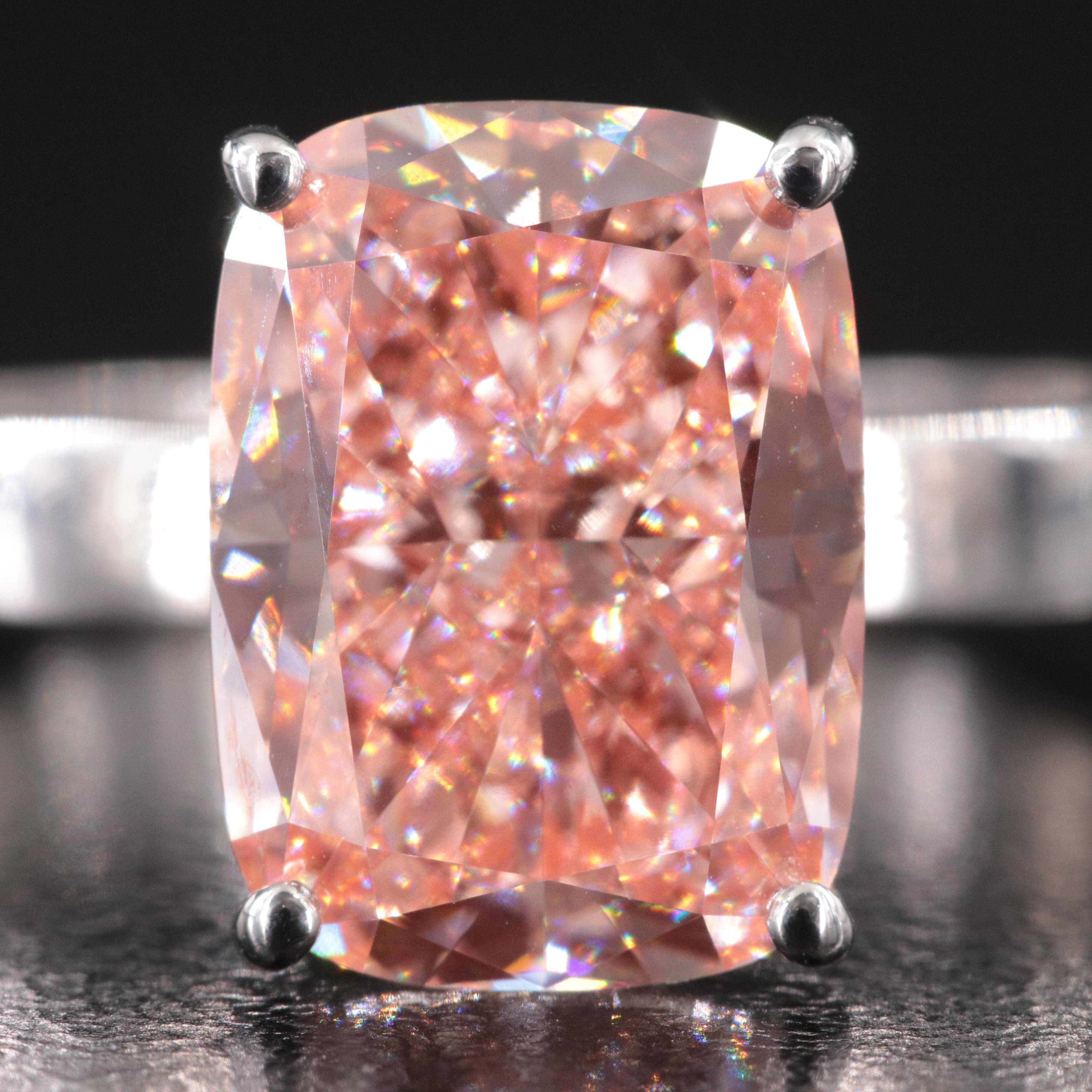 14K 5.07 CT Lab Grown Fancy Pink Diamond Solitaire Ring with IGI Report