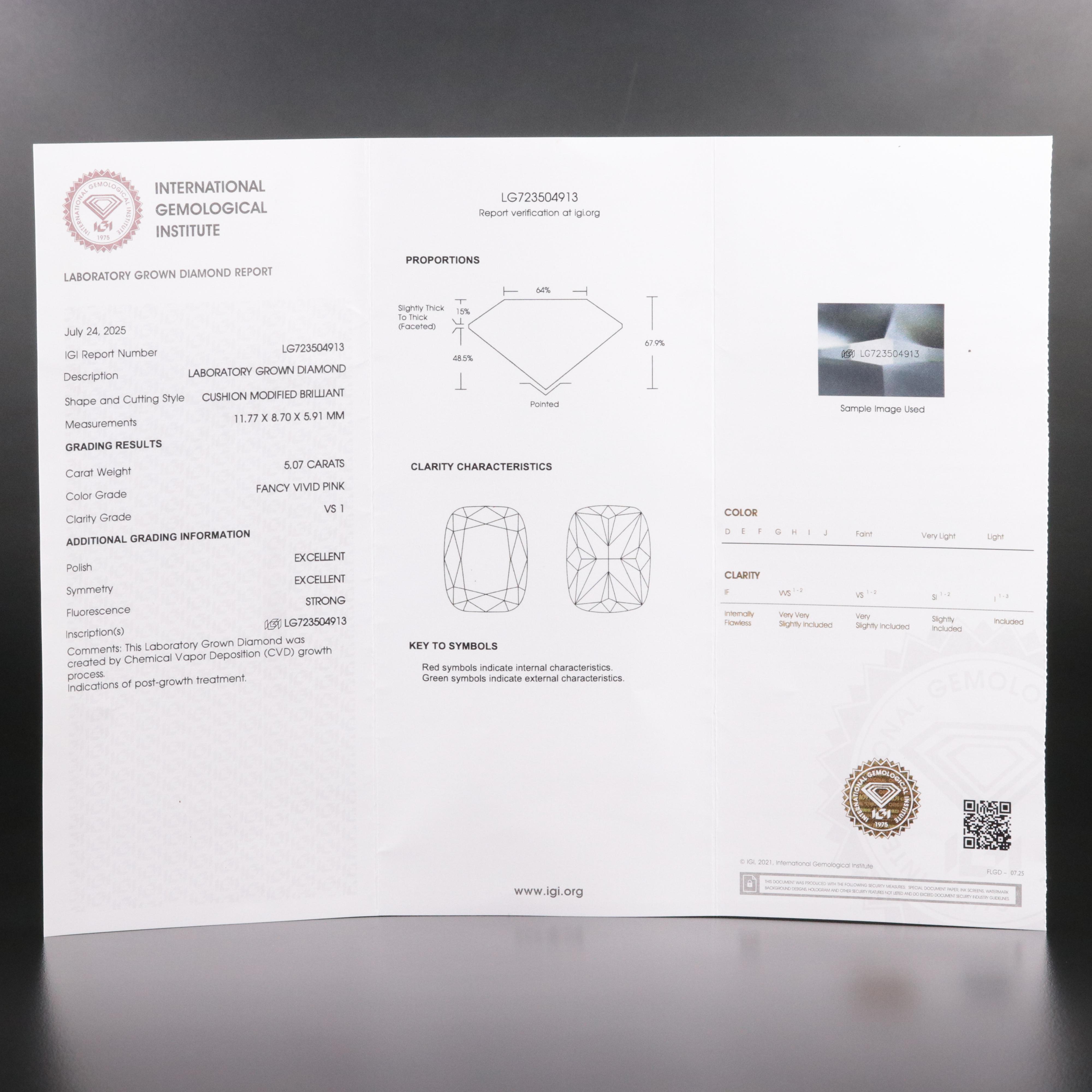 14K 5.07 CT Lab Grown Fancy Pink Diamond Solitaire Ring with IGI Report