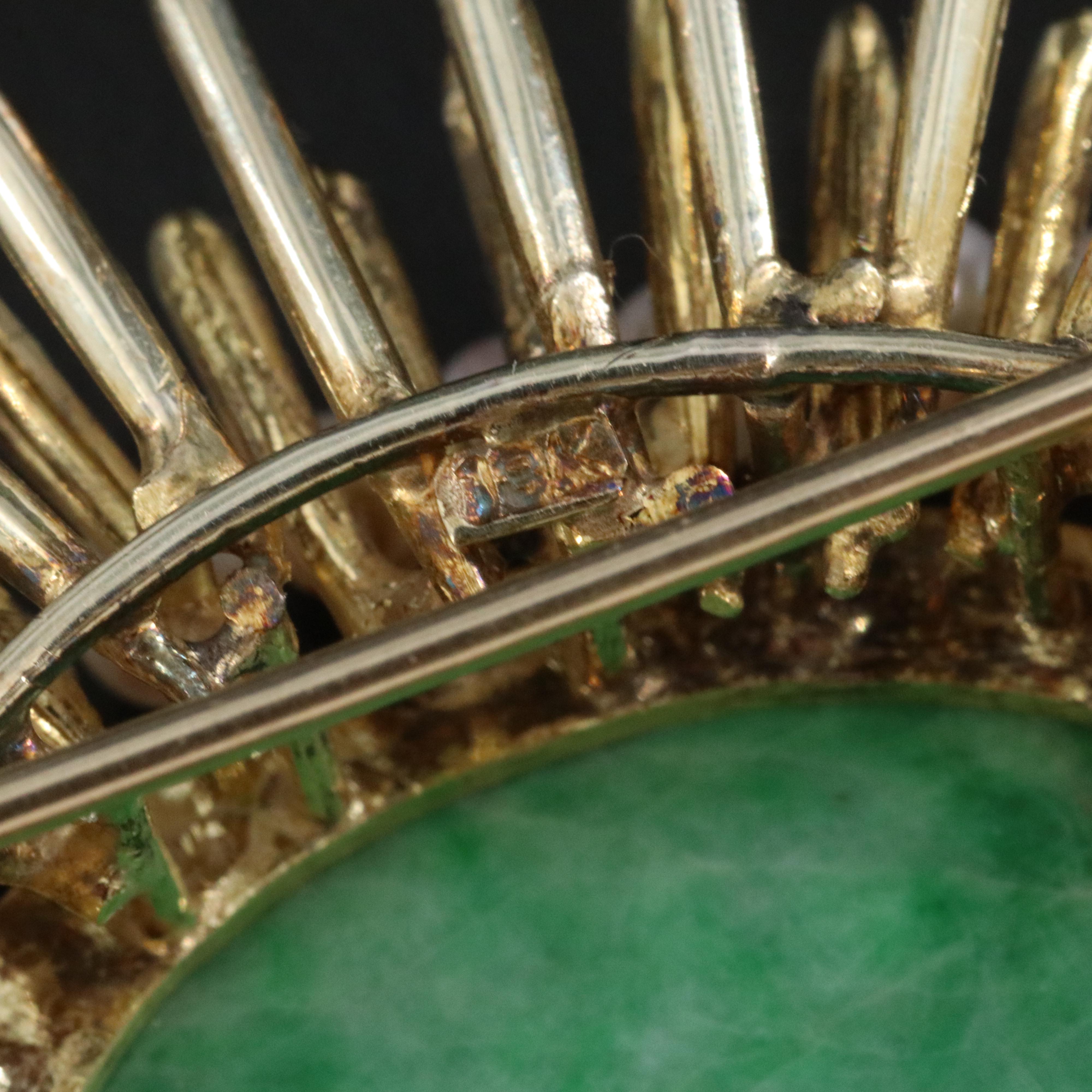 14K Jadeite and Pearl Sun Burst Converter Brooch