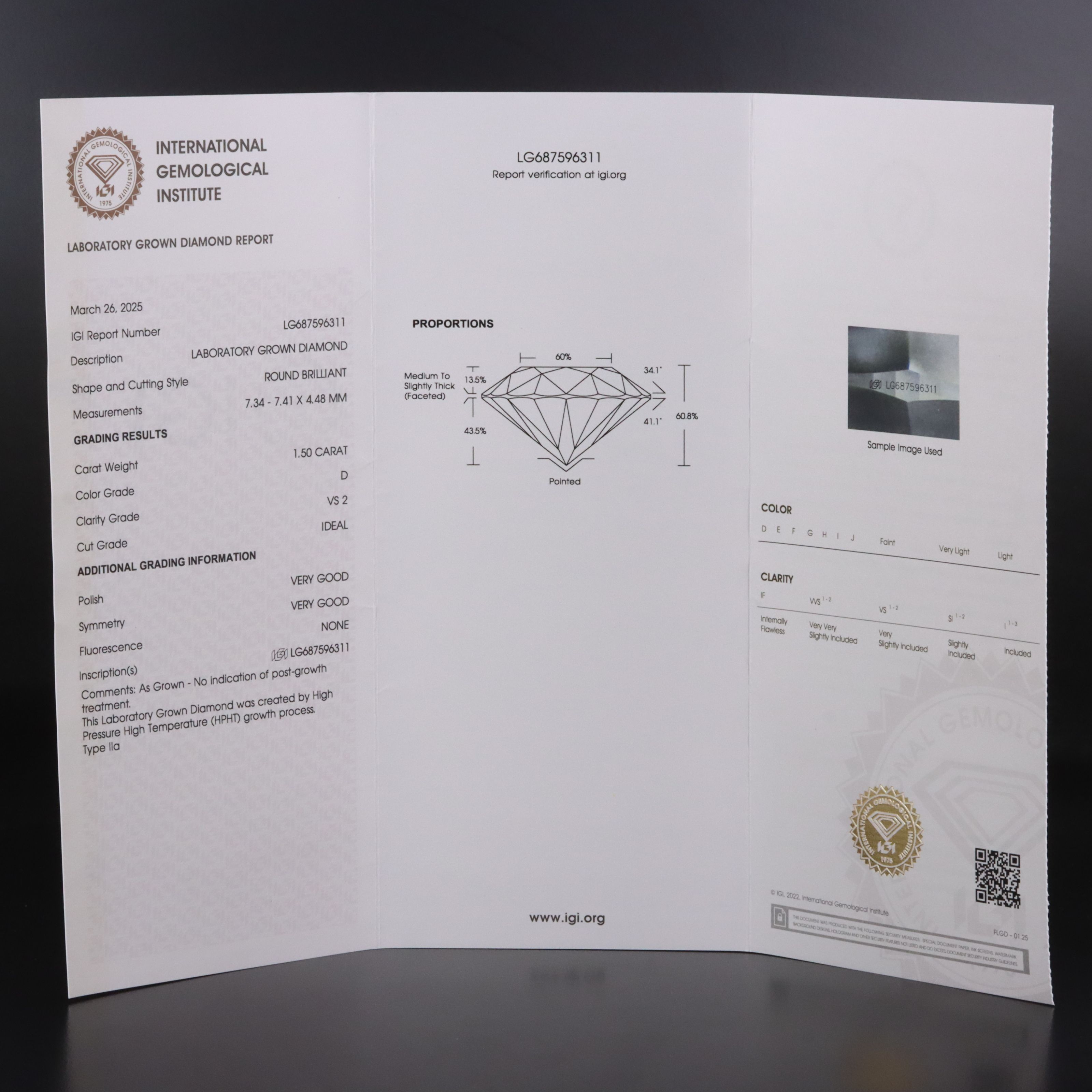 Loose 1.50 CT Lab Grown Diamond with IGI Report