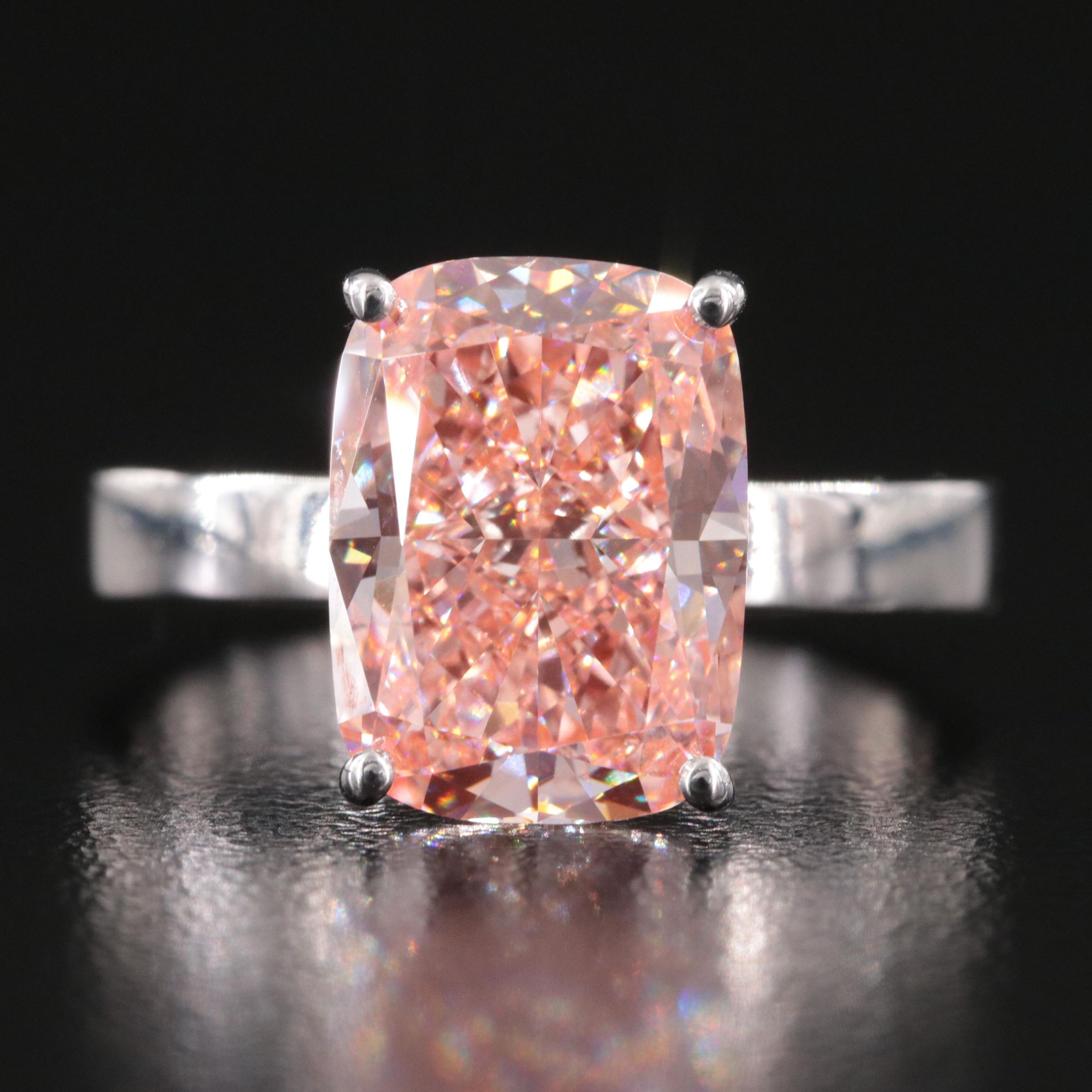 14K 5.07 CT Lab Grown Fancy Pink Diamond Solitaire Ring with IGI Report