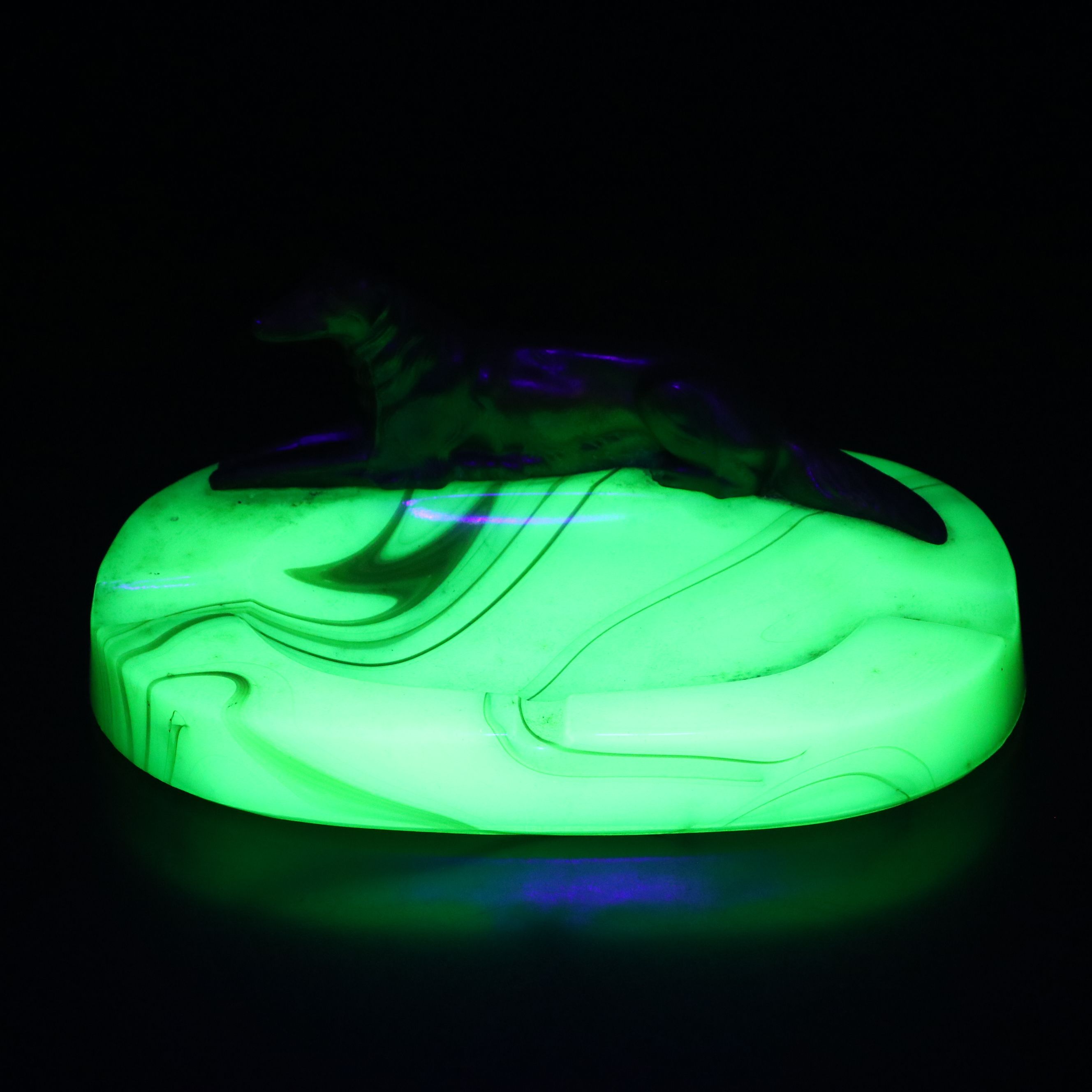 Art Deco Style Custard Slag Glass Ashtray with Spelter Borzoi Hound