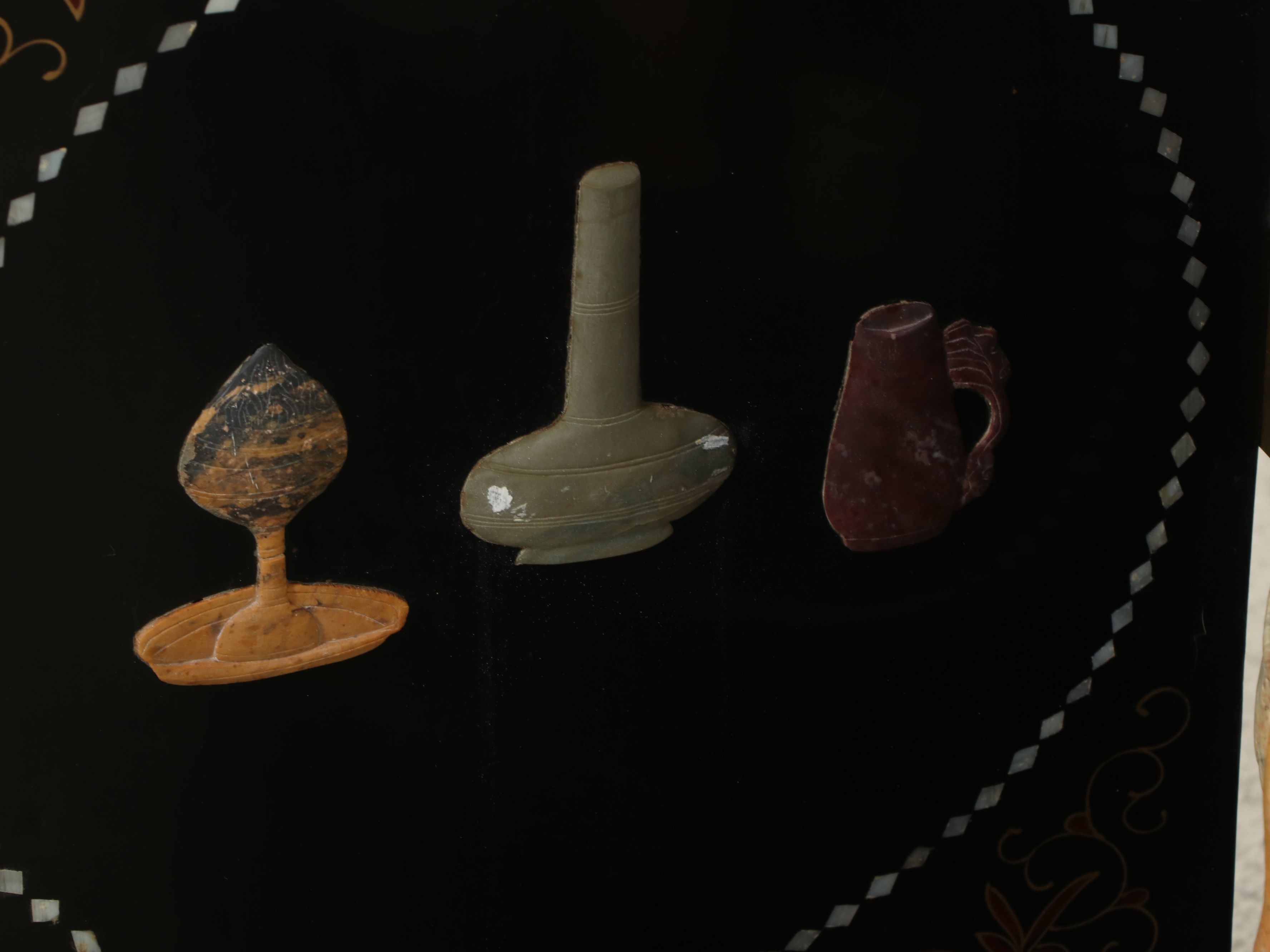 Chinese Lacquered Room Divider, Hand-Painted and Applied Stone Genre Scenes