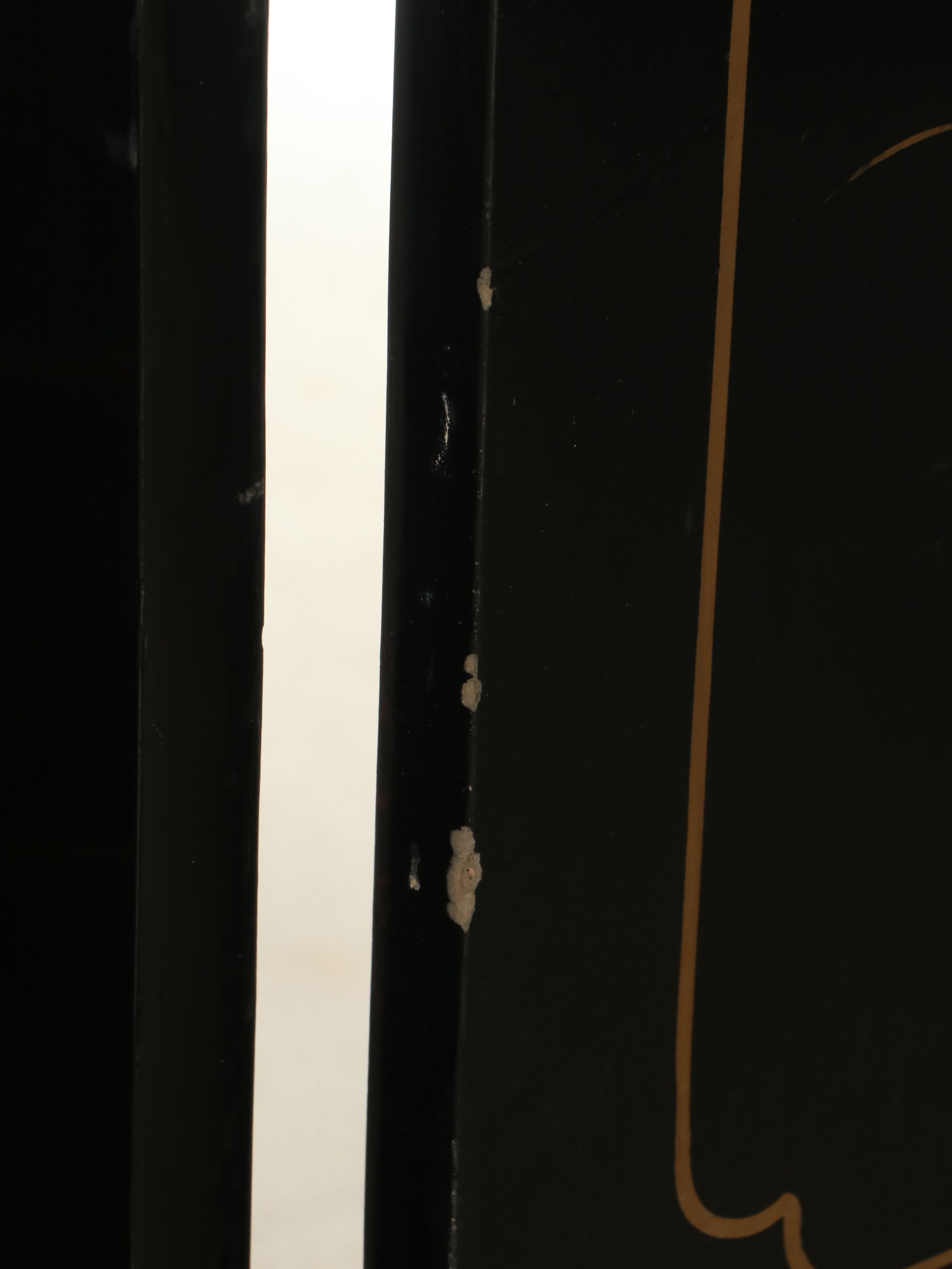 Chinese Lacquered Room Divider, Hand-Painted and Applied Stone Genre Scenes