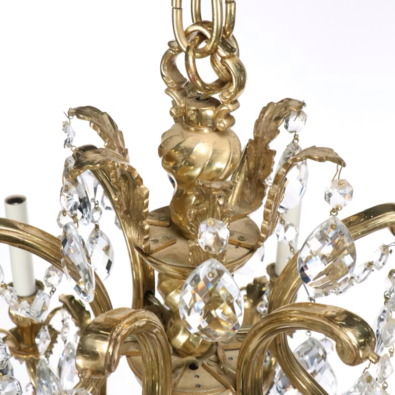 Baroque Style Six-Arm Gilt Finish Crystal Chandelier