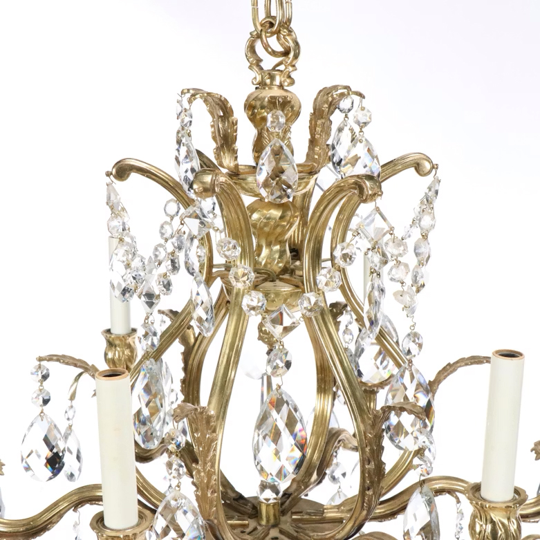 Baroque Style Six-Arm Gilt Finish Crystal Chandelier