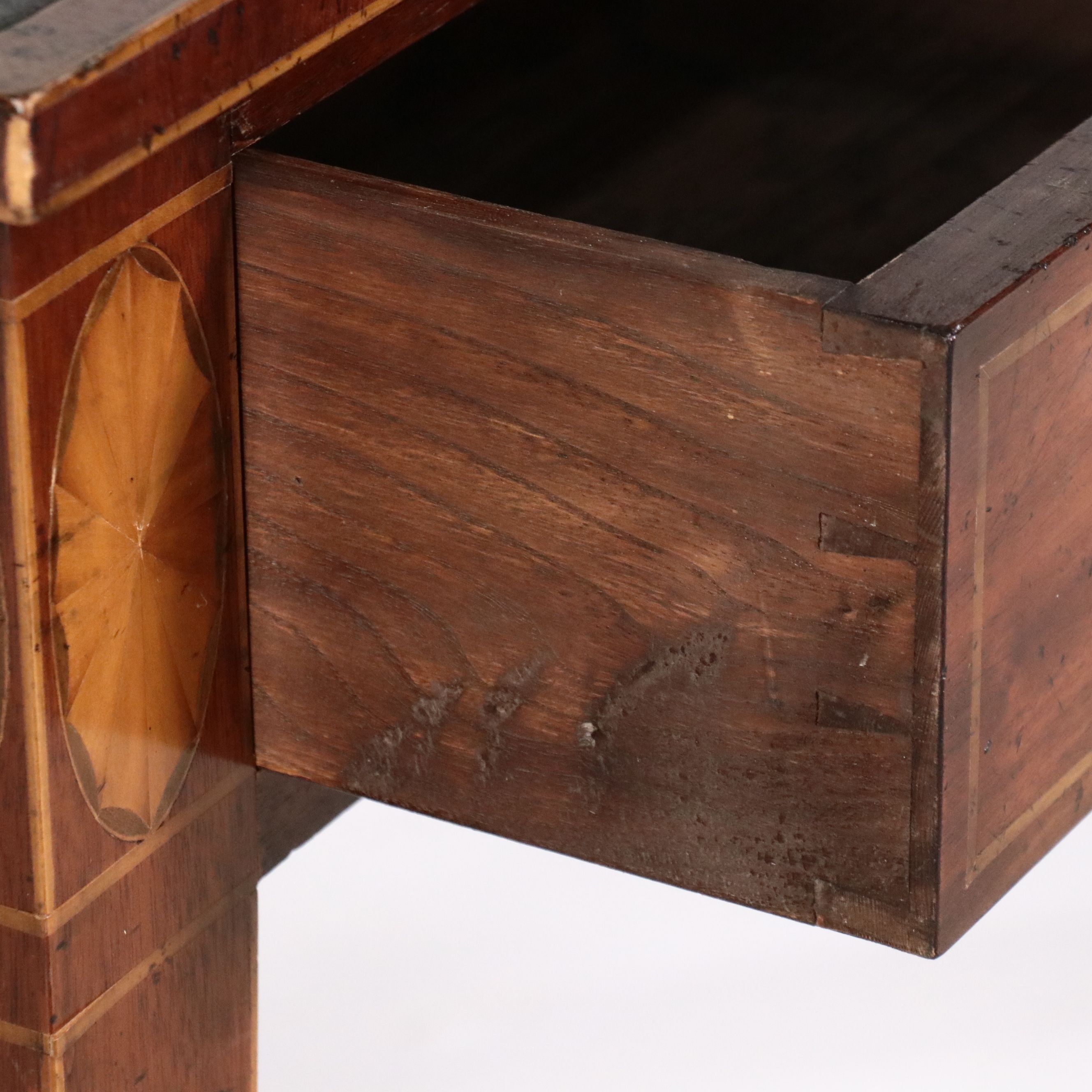 George III Inlaid Mahogany Tooled Leather Top Writing Table, 19th Century