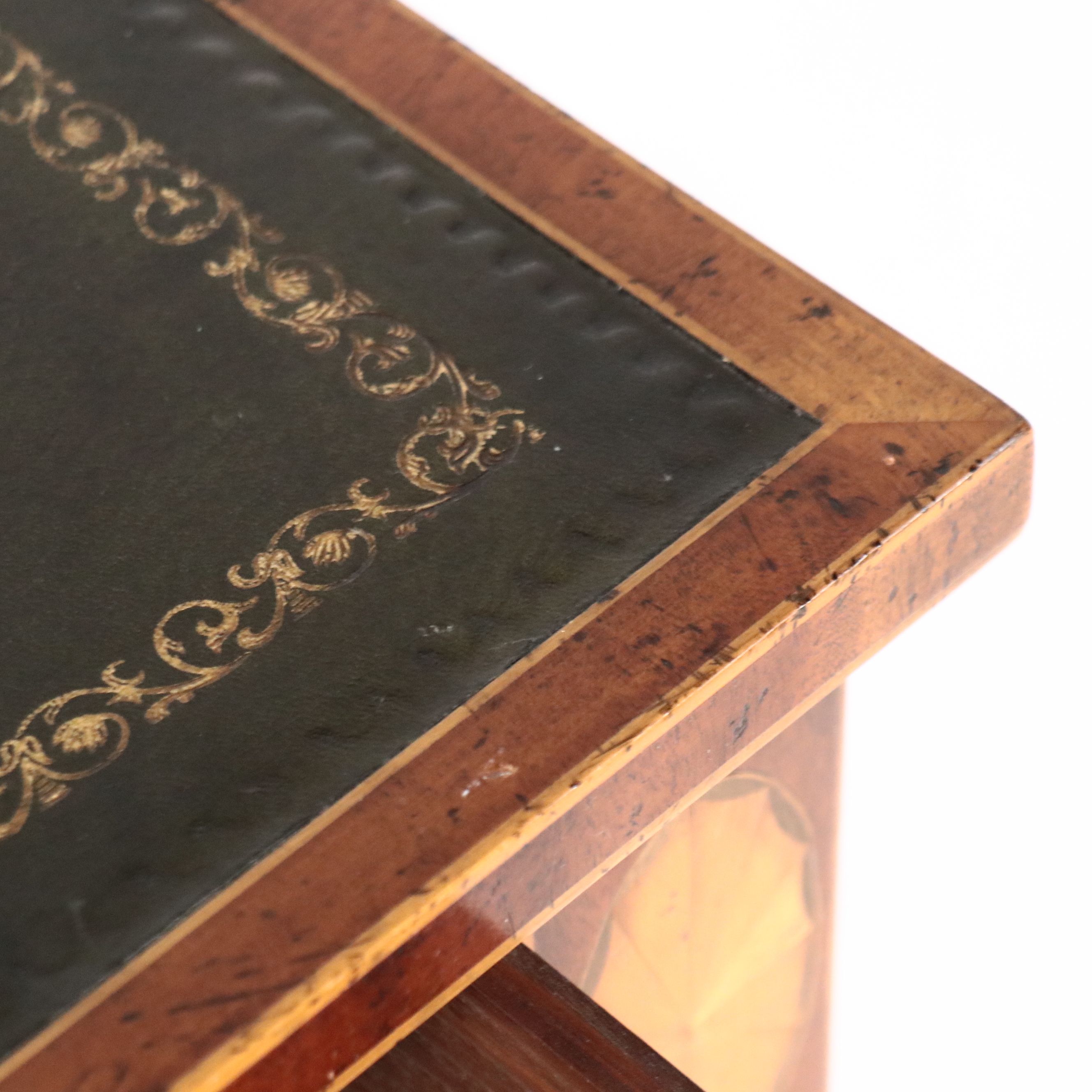 George III Inlaid Mahogany Tooled Leather Top Writing Table, 19th Century