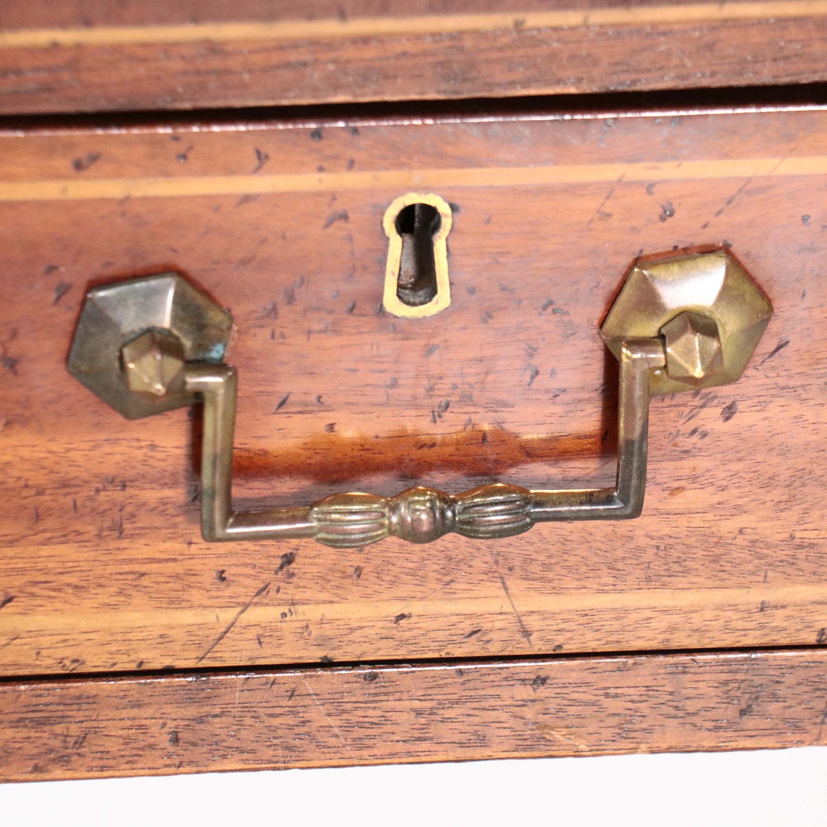 George III Inlaid Mahogany Tooled Leather Top Writing Table, 19th Century